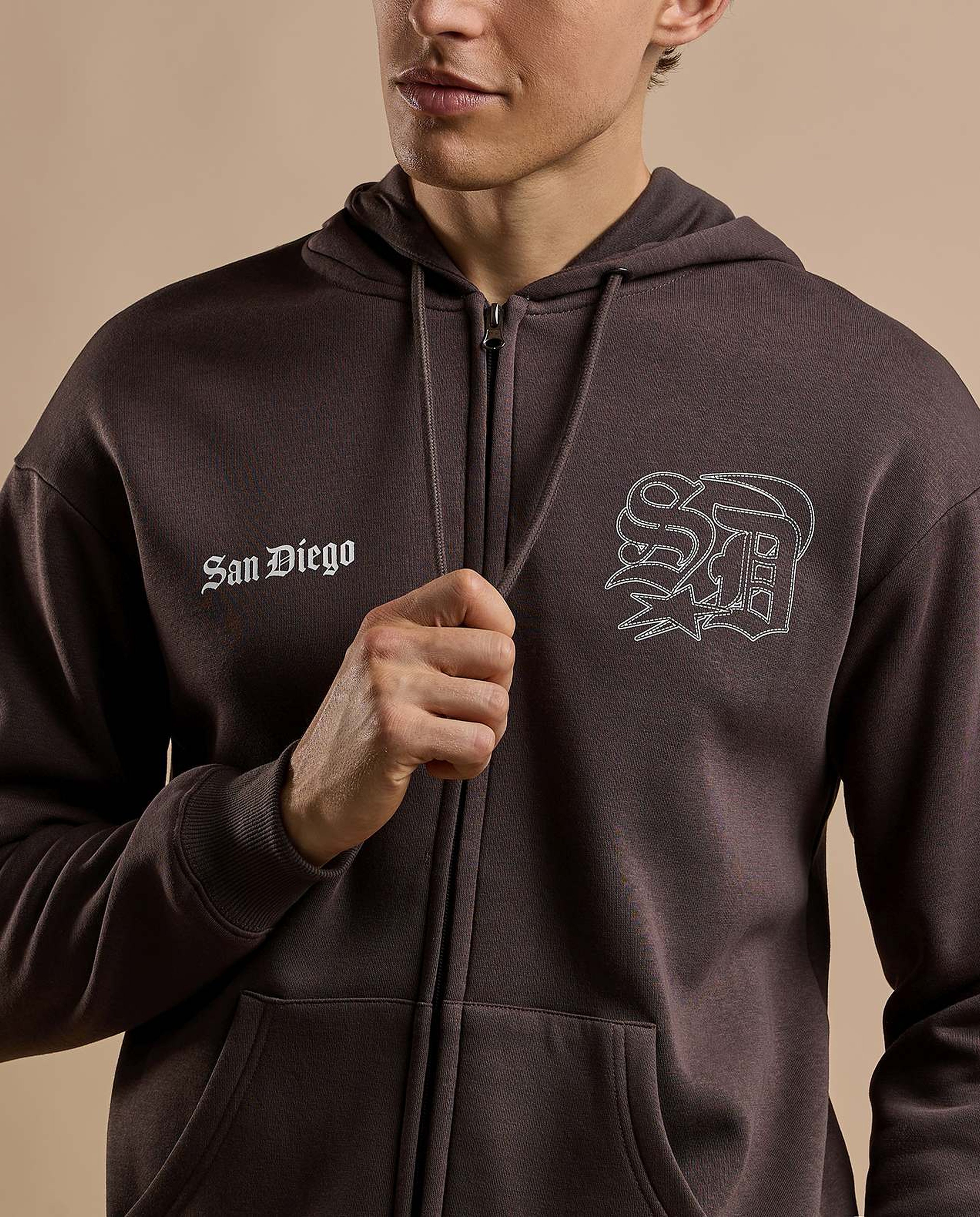 Printed Hooded Jacket with Zipper Closure