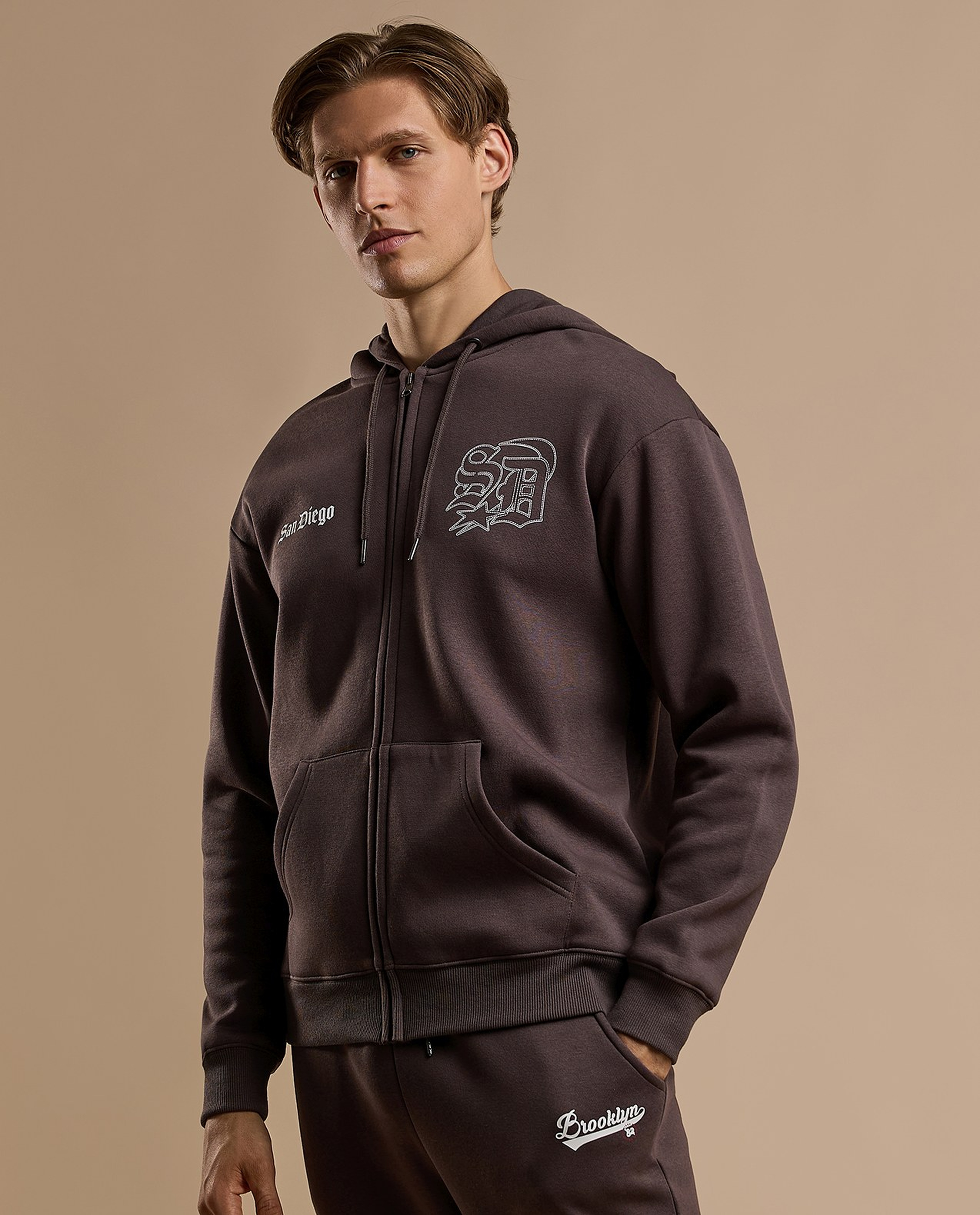 Printed Hooded Jacket with Zipper Closure