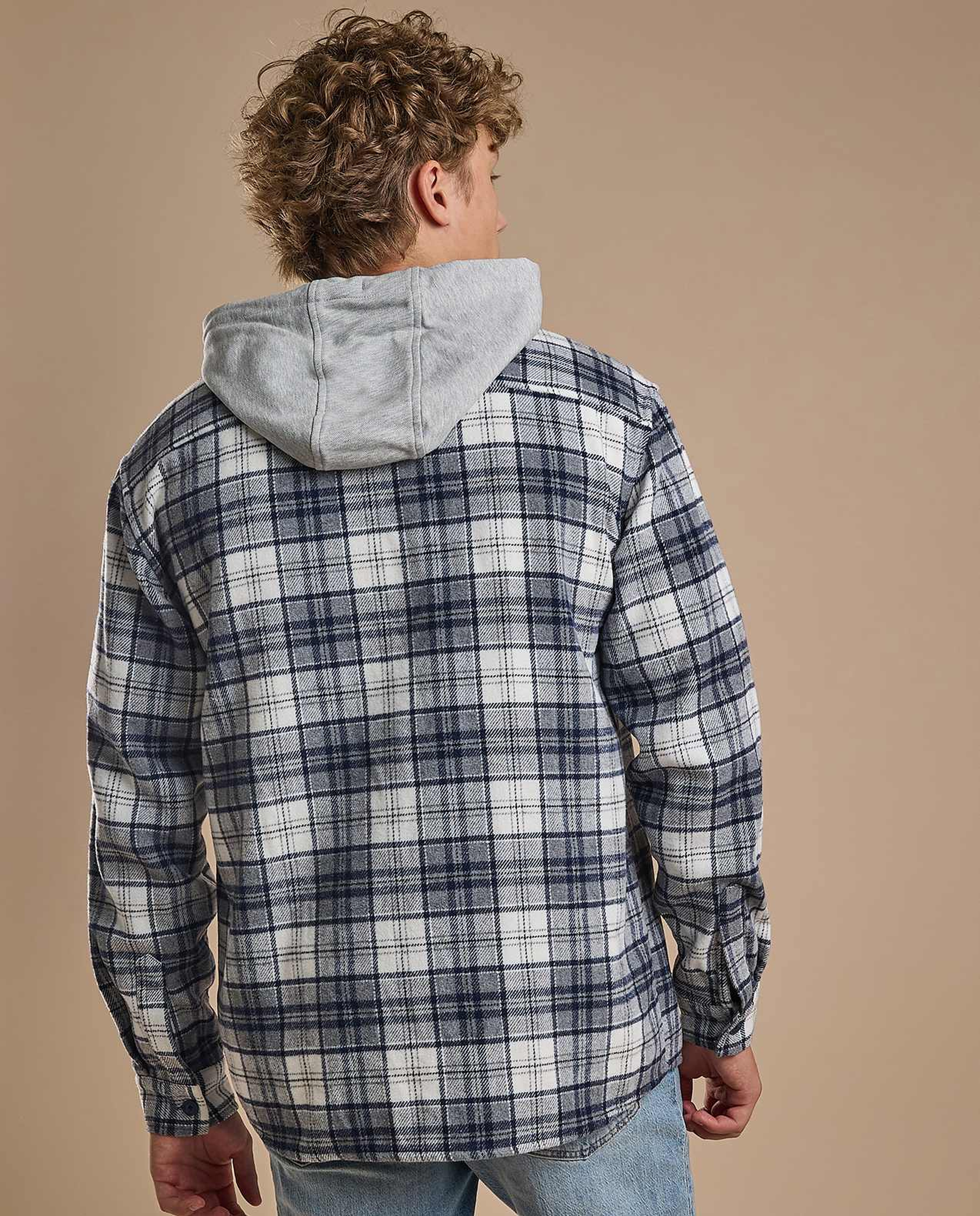 Plaid Hooded Shirt with Long Sleeves