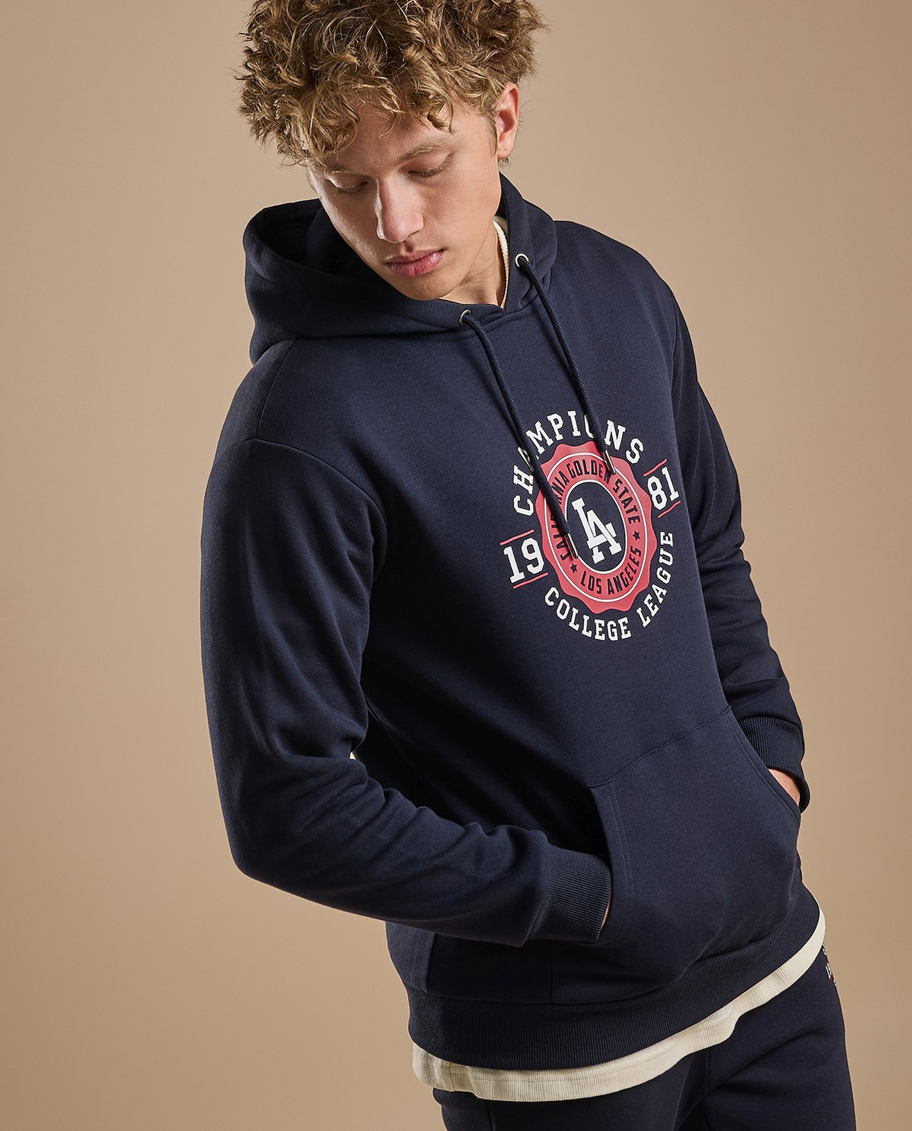 Printed Hoodie with Long Sleeves