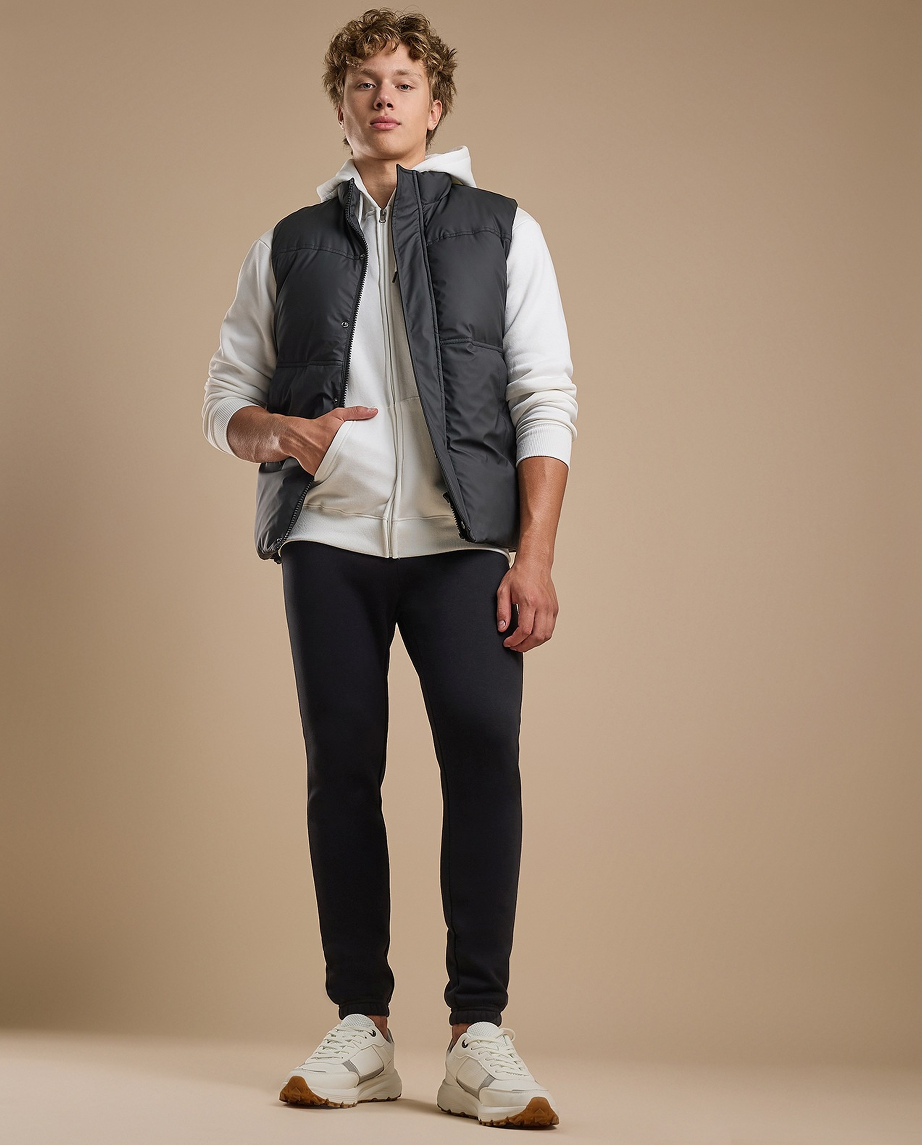 Solid Hooded Jacket with Zipper Closure