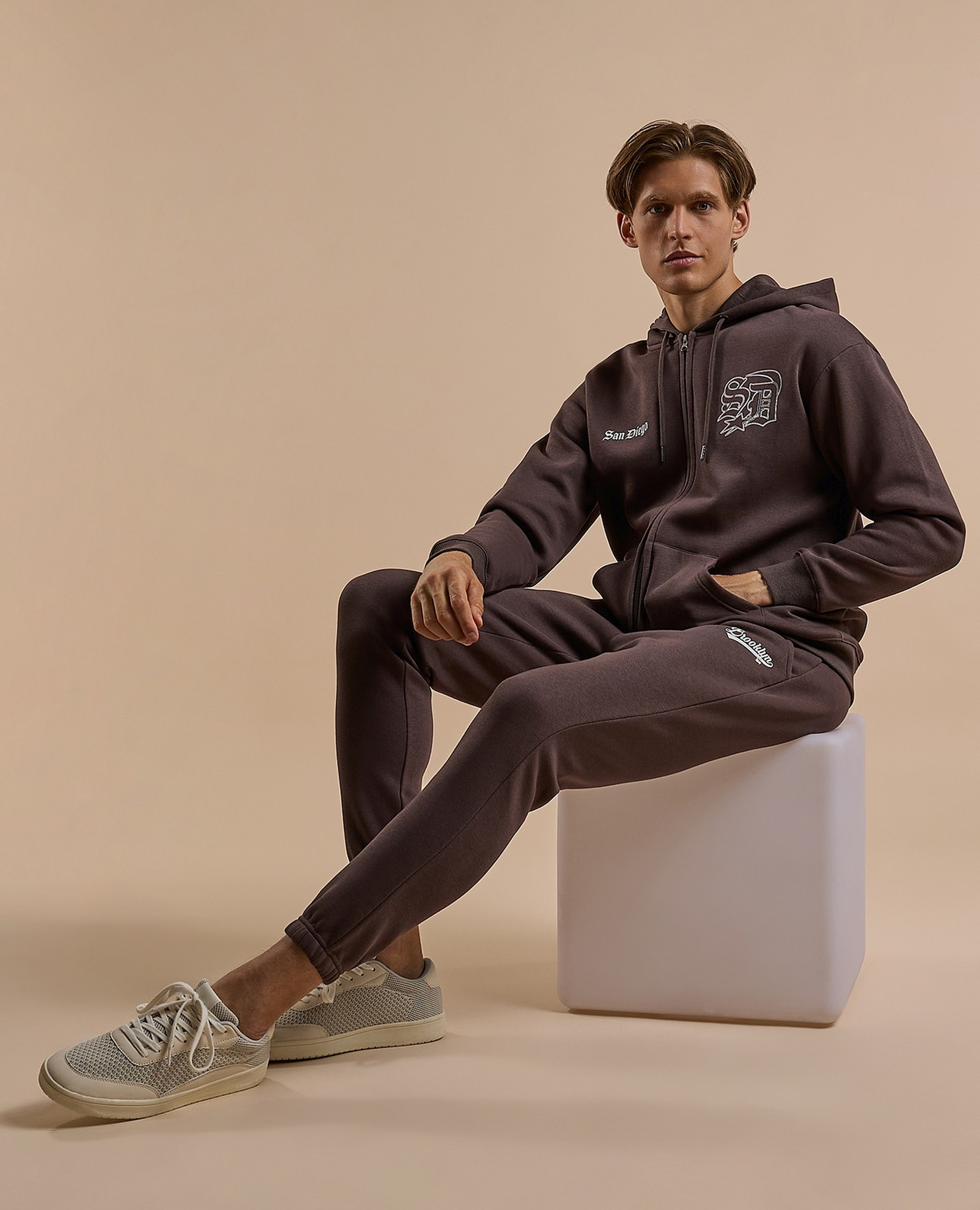 Embroidery Detail Joggers with Drawstring Waist