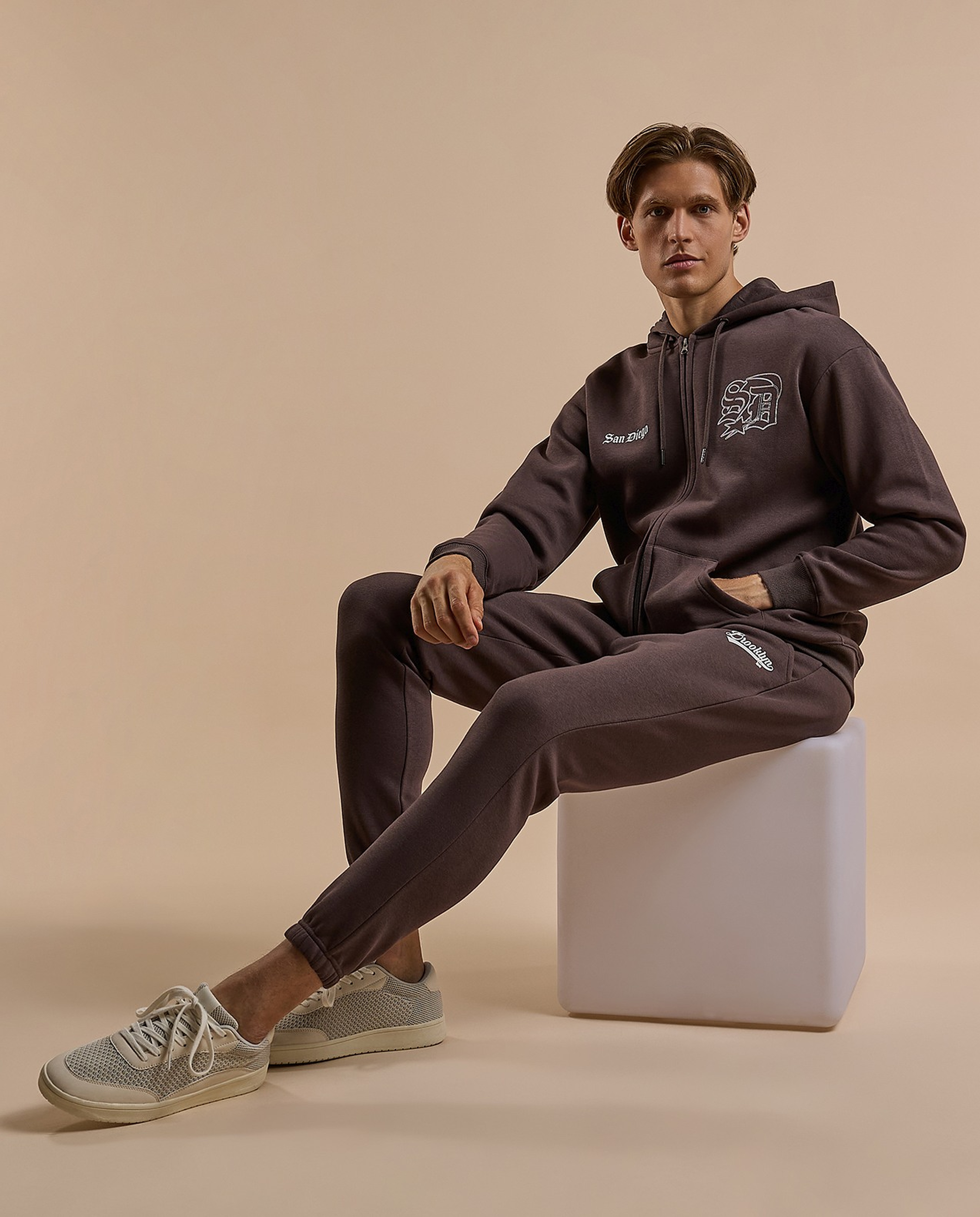 Embroidery Detail Joggers with Drawstring Waist