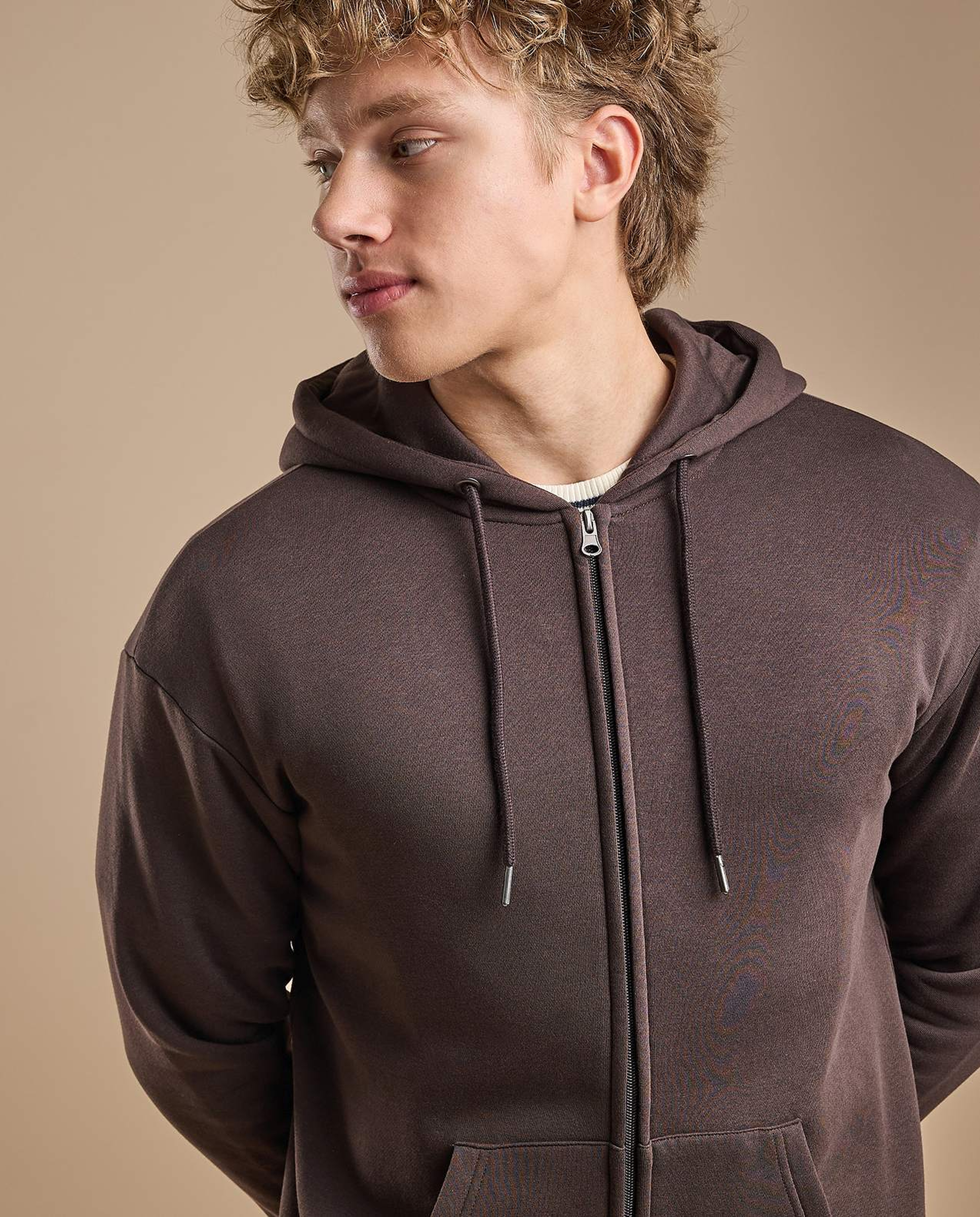 Solid Hooded Jacket with Zipper Closure