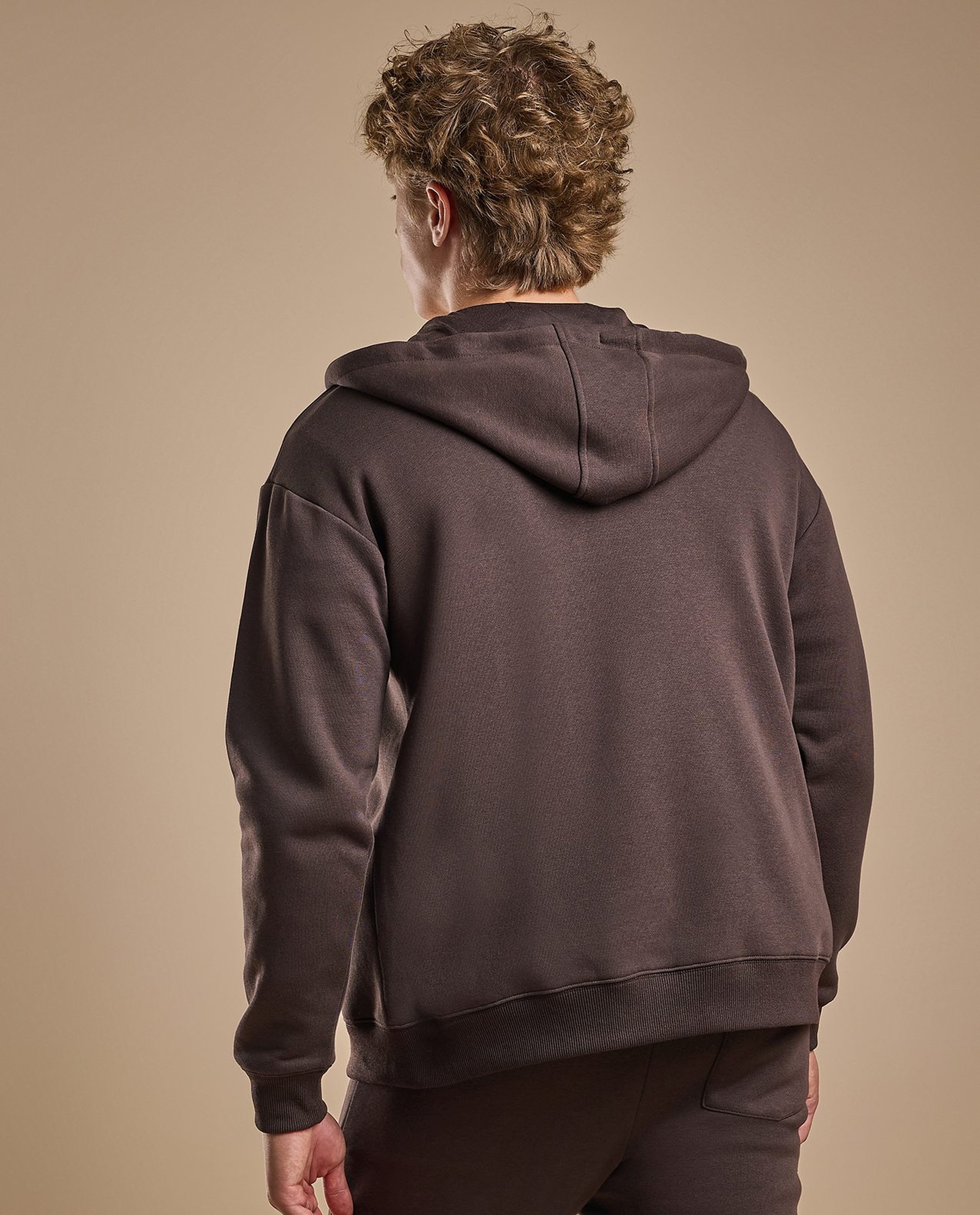 Solid Hooded Jacket with Zipper Closure