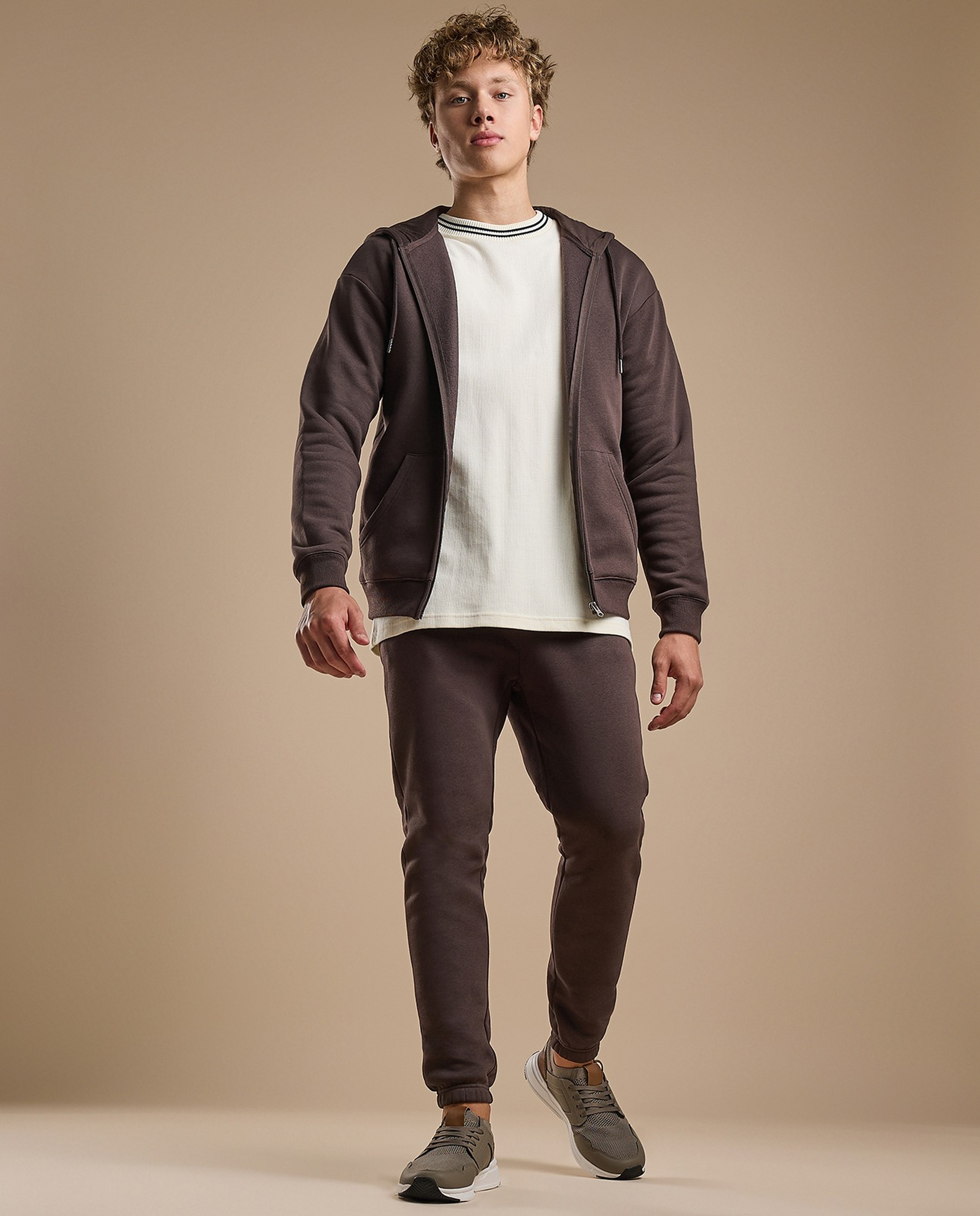 Solid Hooded Jacket with Zipper Closure