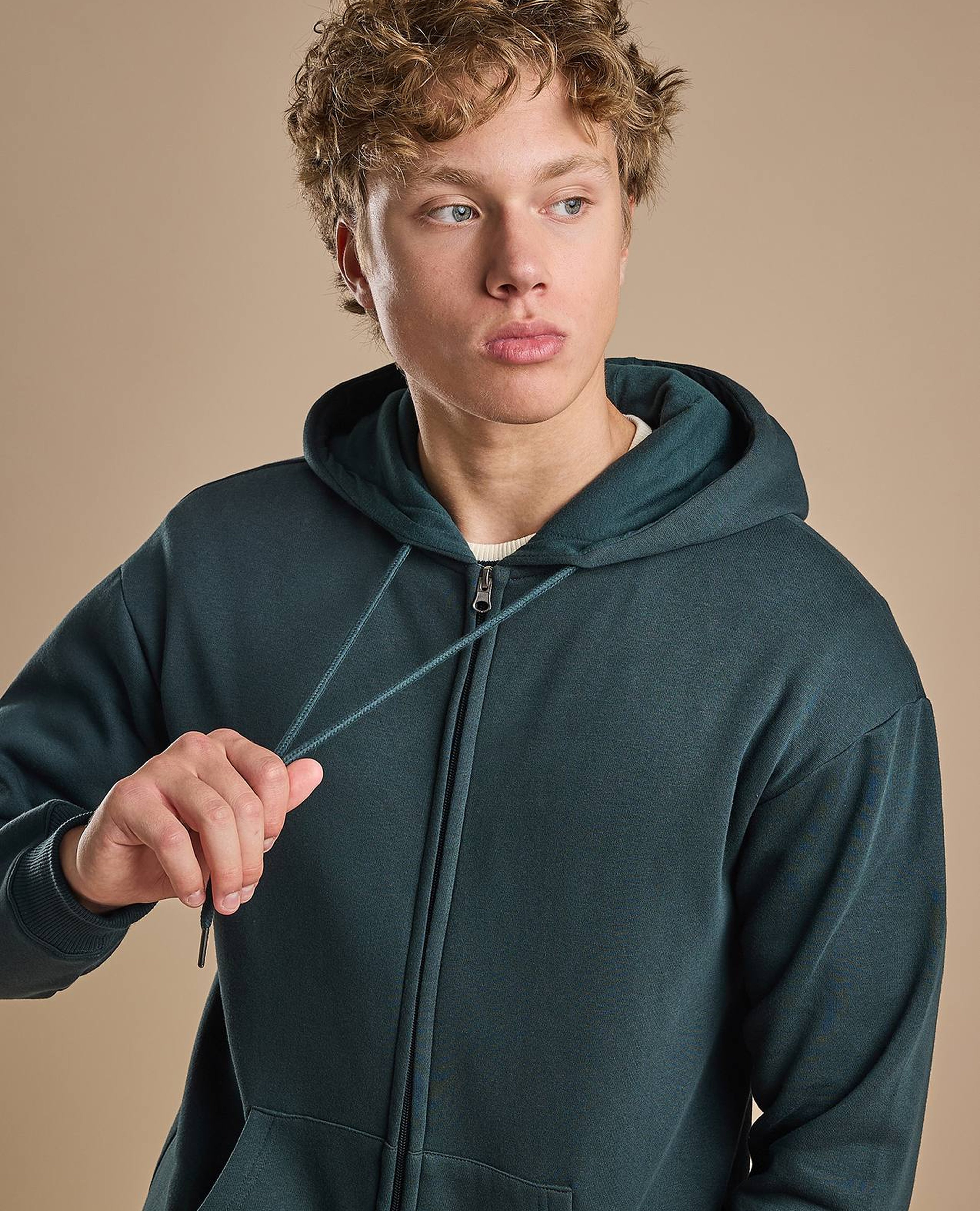 Solid Hooded Jacket with Zipper Closure