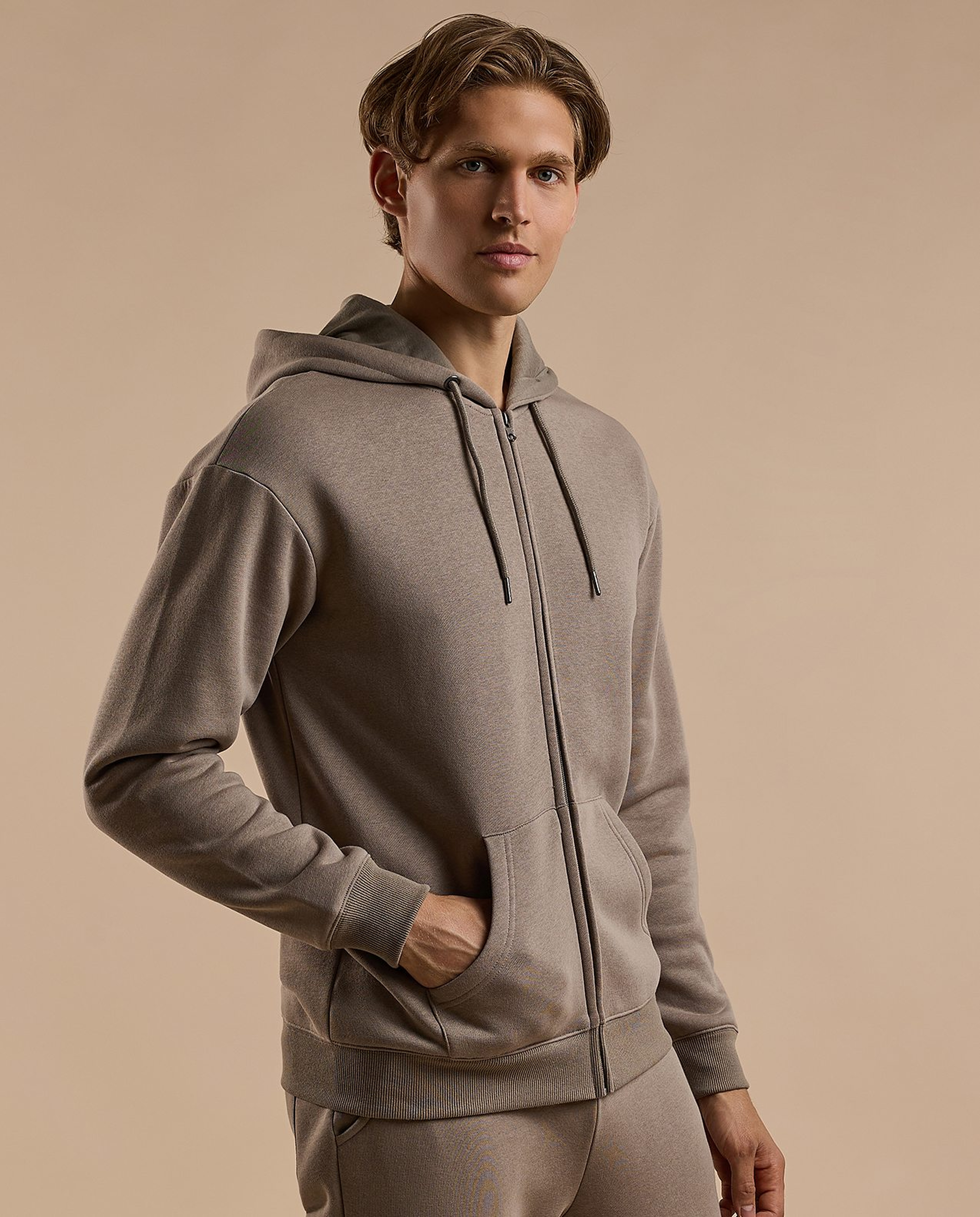 Solid Hooded Jacket with Zipper Closure