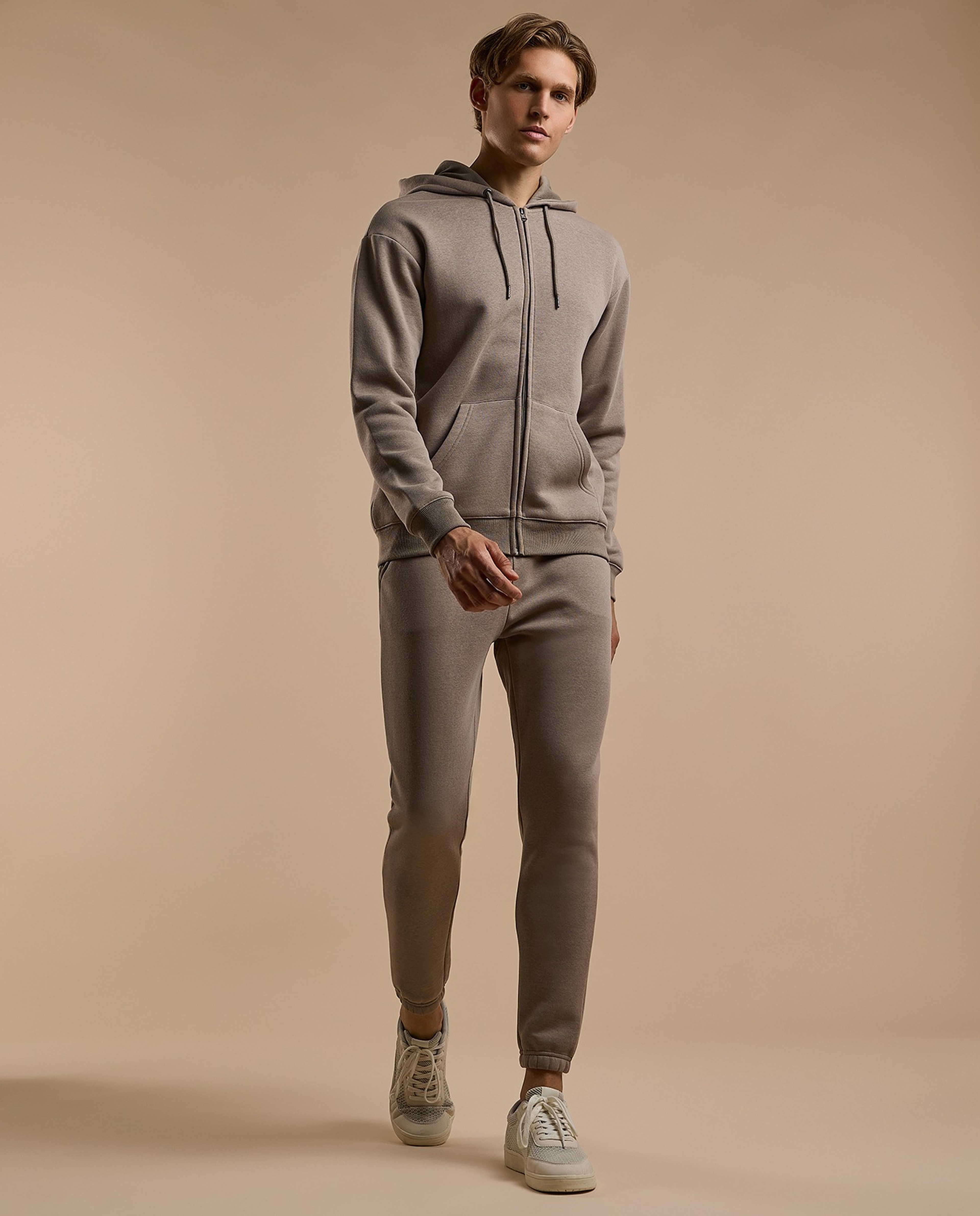 Solid Hooded Jacket with Zipper Closure