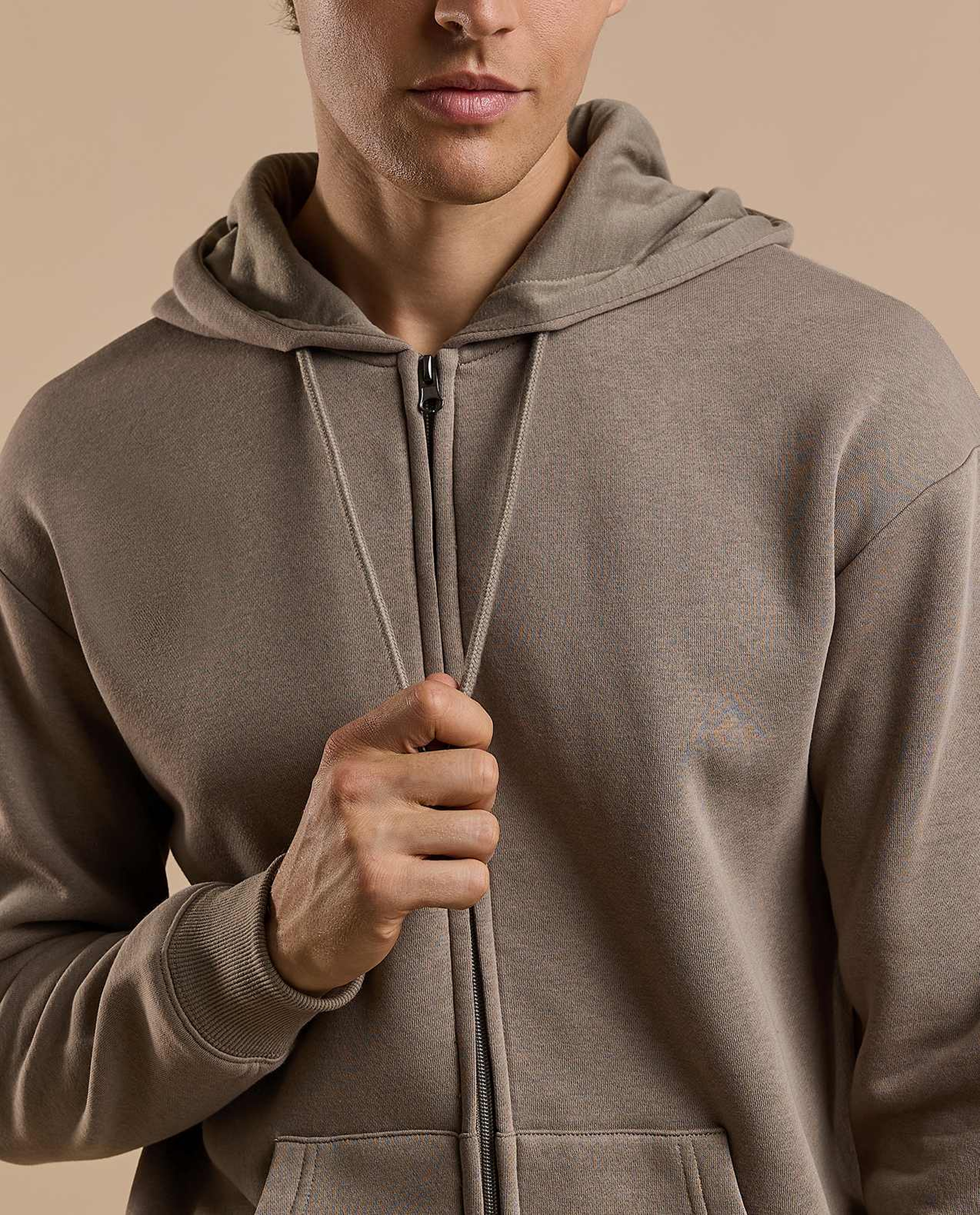 Solid Hooded Jacket with Zipper Closure