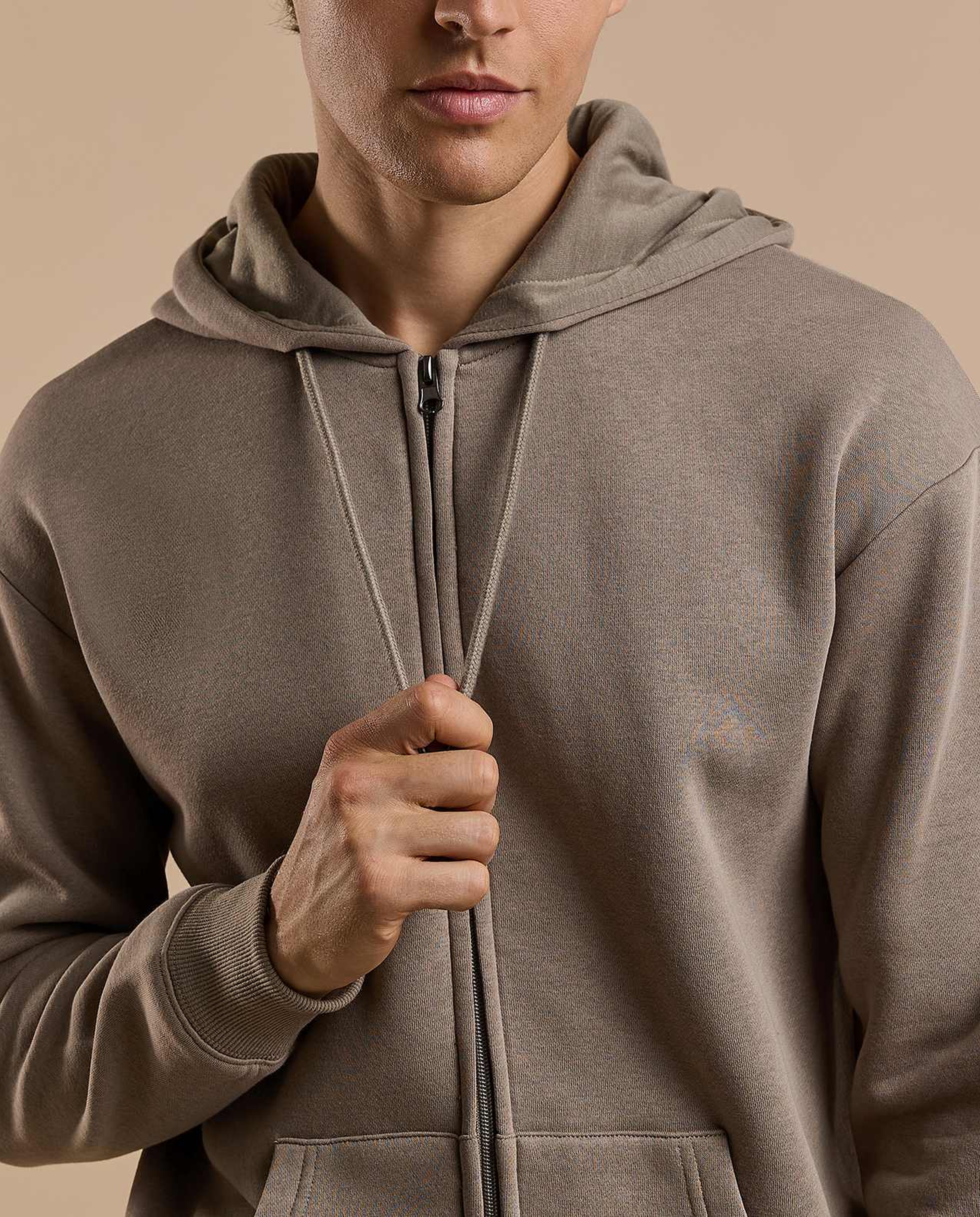 Solid Hooded Jacket with Zipper Closure