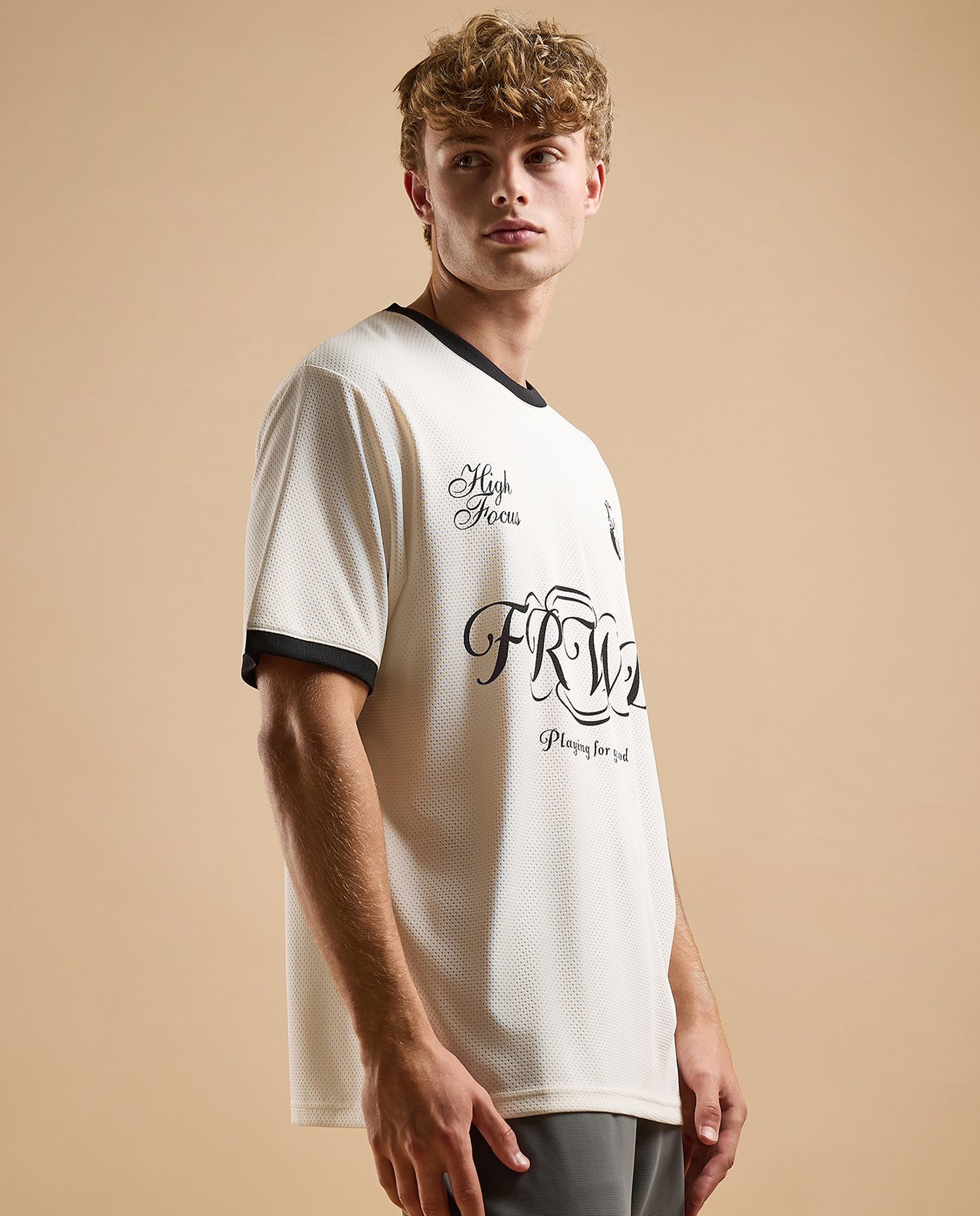 Typography Print T-Shirt with Crew Neck and Short Sleeves