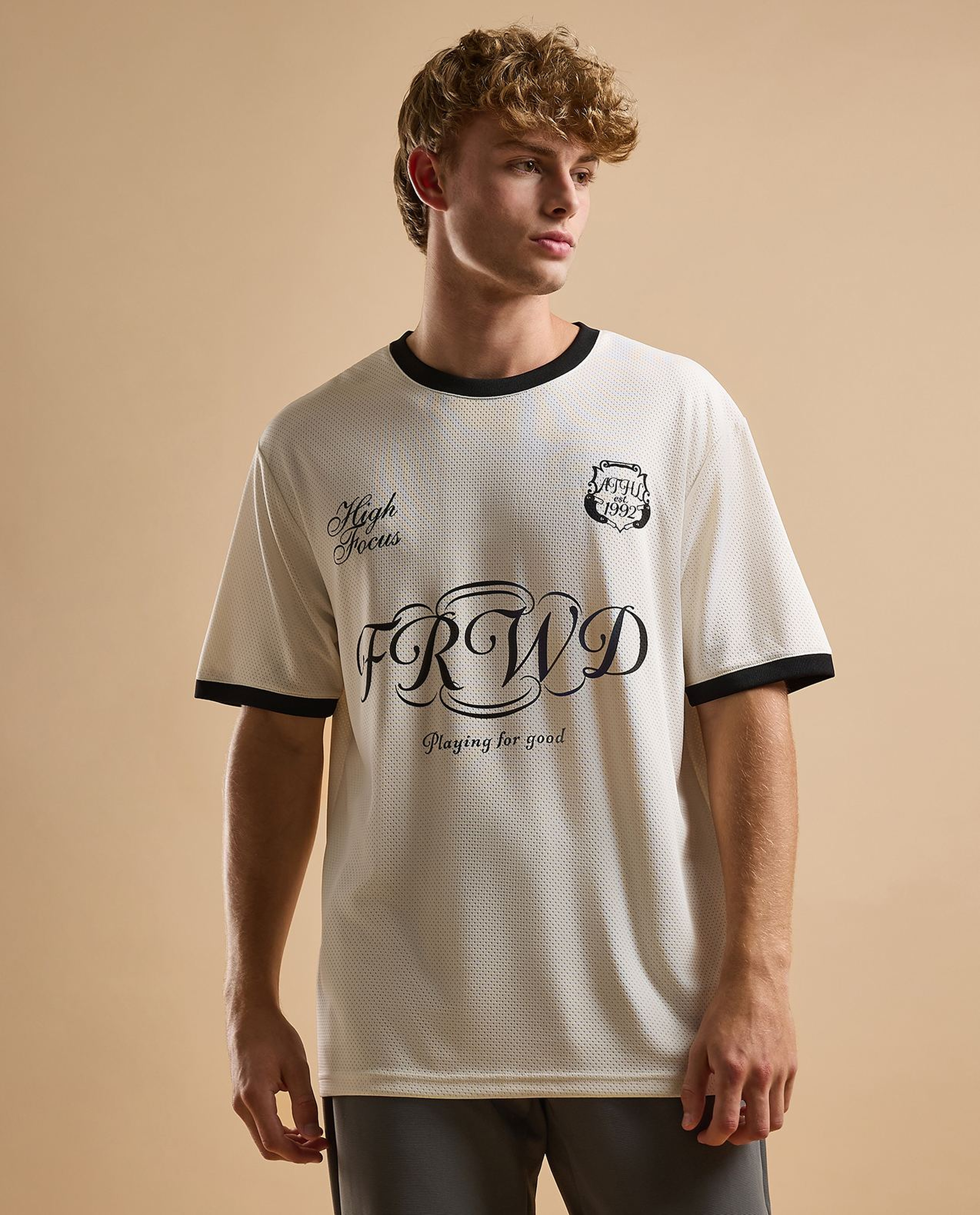 Typography Print T-Shirt with Crew Neck and Short Sleeves