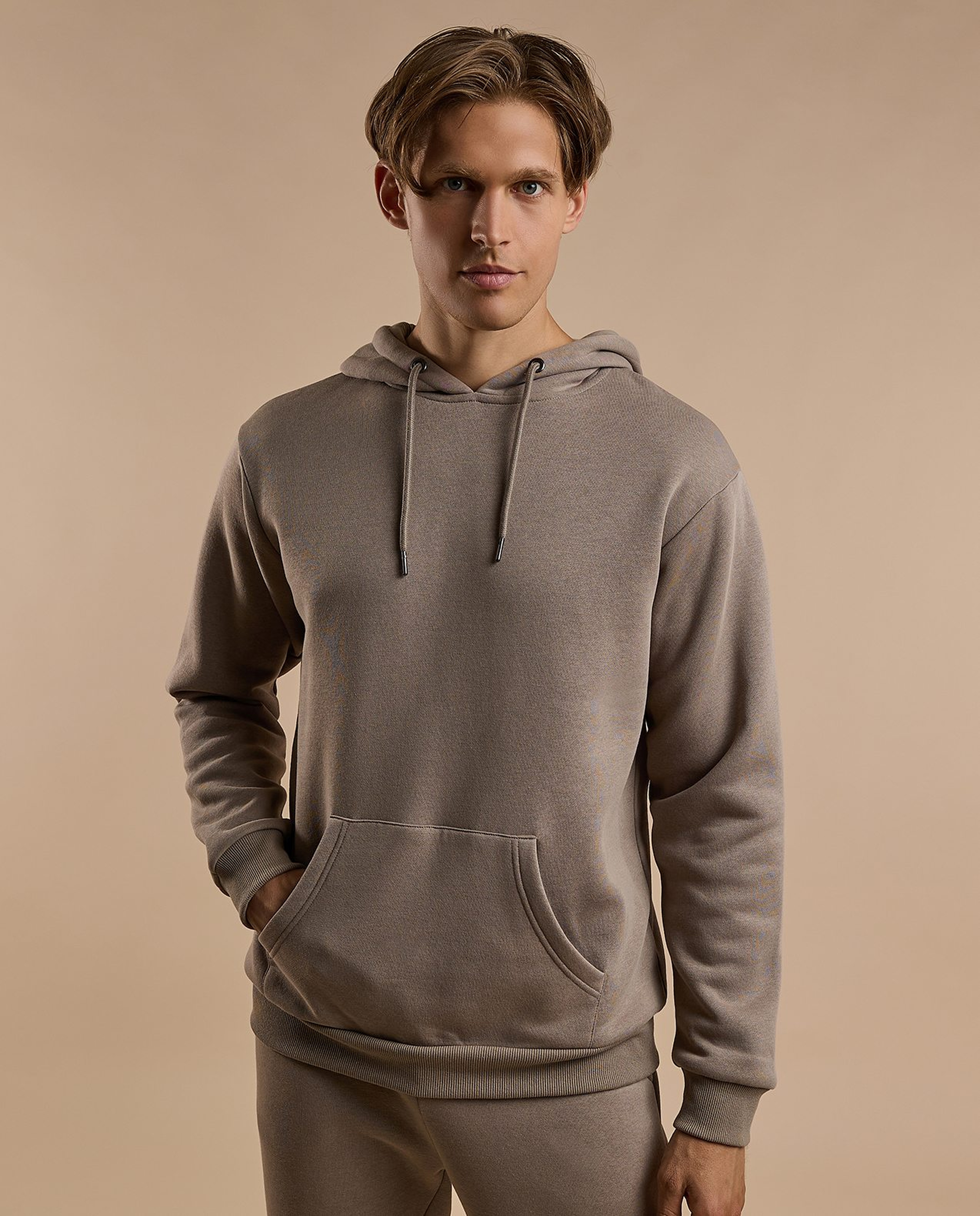 Solid Hoodie with Long Sleeves