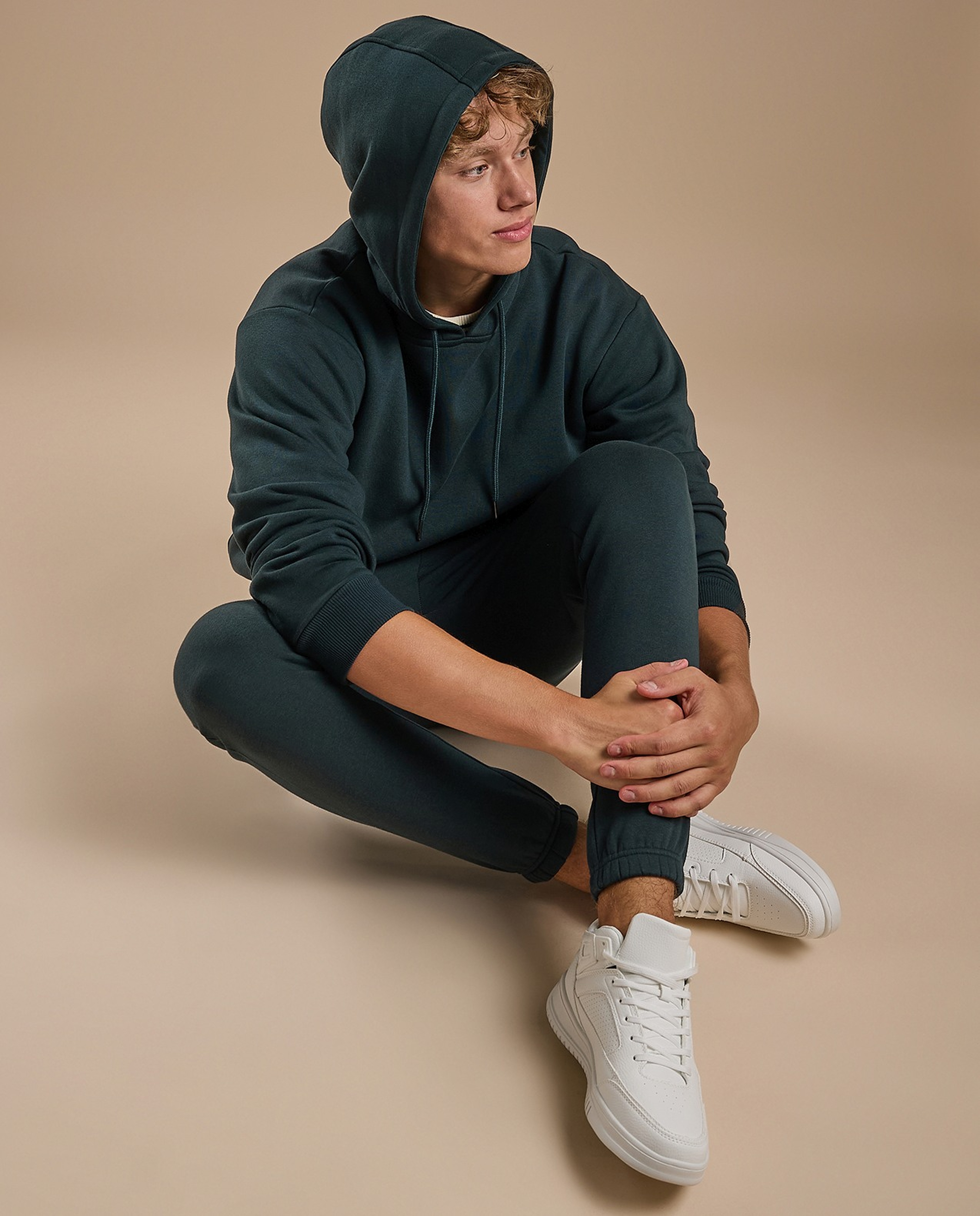 Solid Hoodie with Long Sleeves