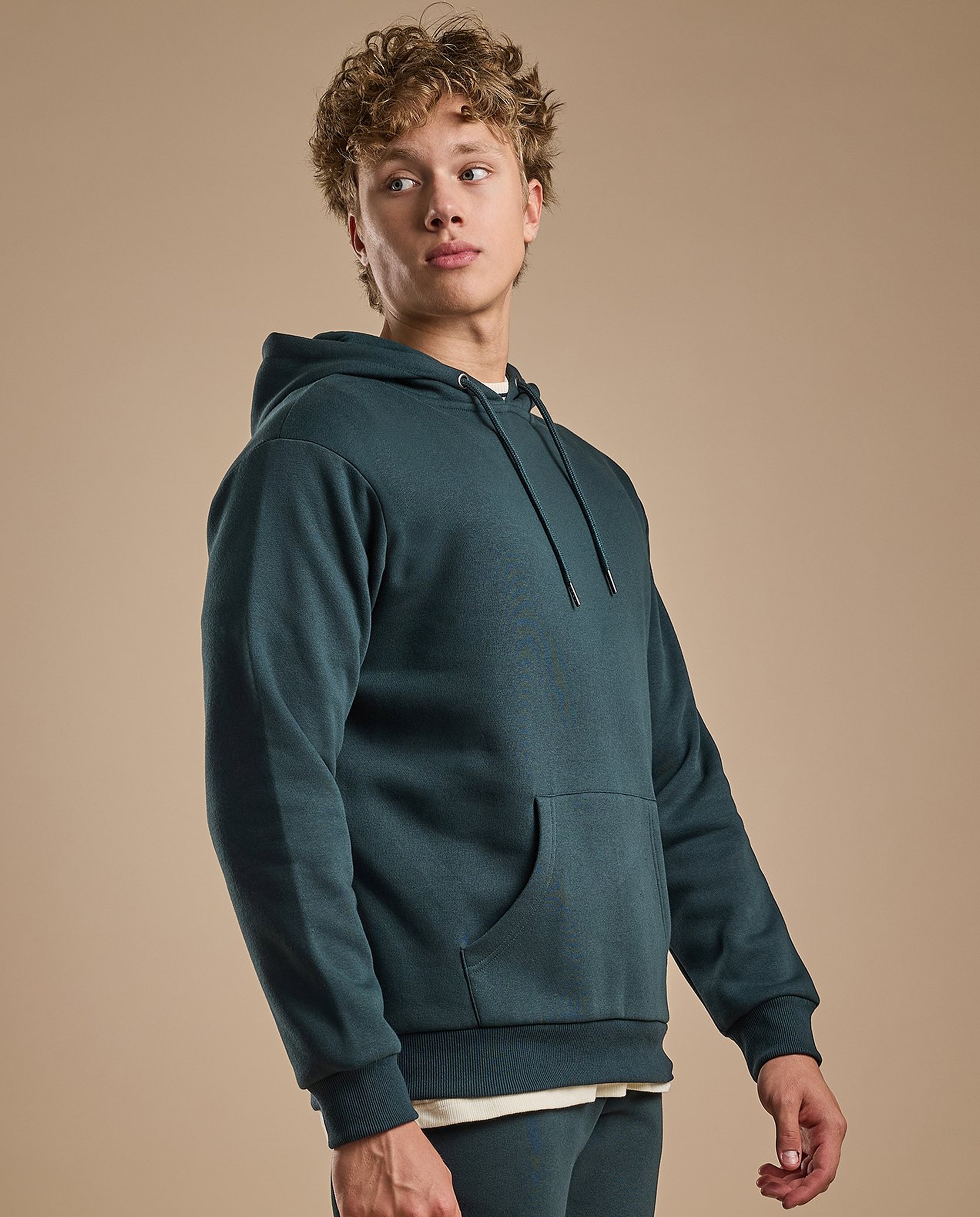 Solid Hoodie with Long Sleeves