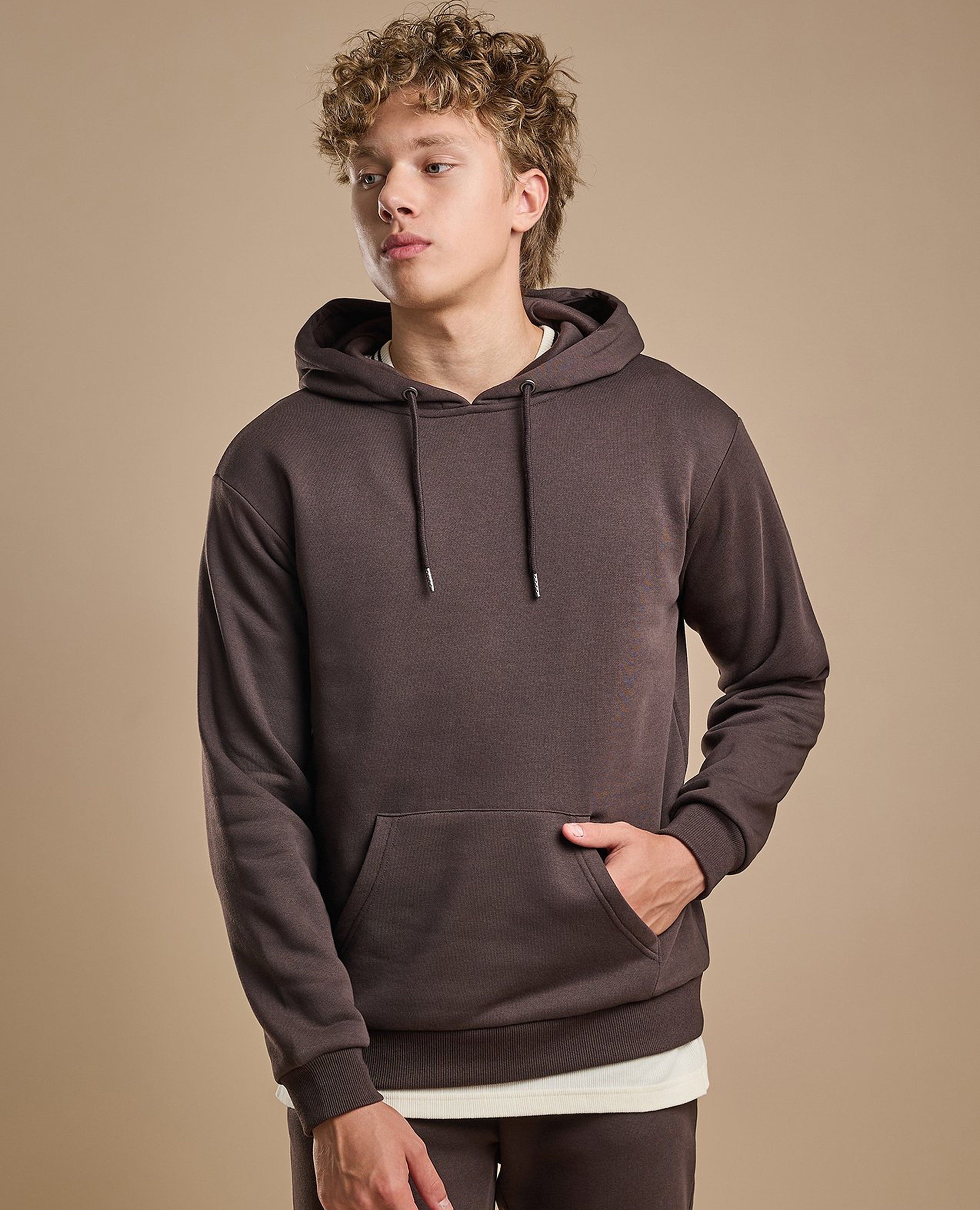 Solid Hoodie with Long Sleeves
