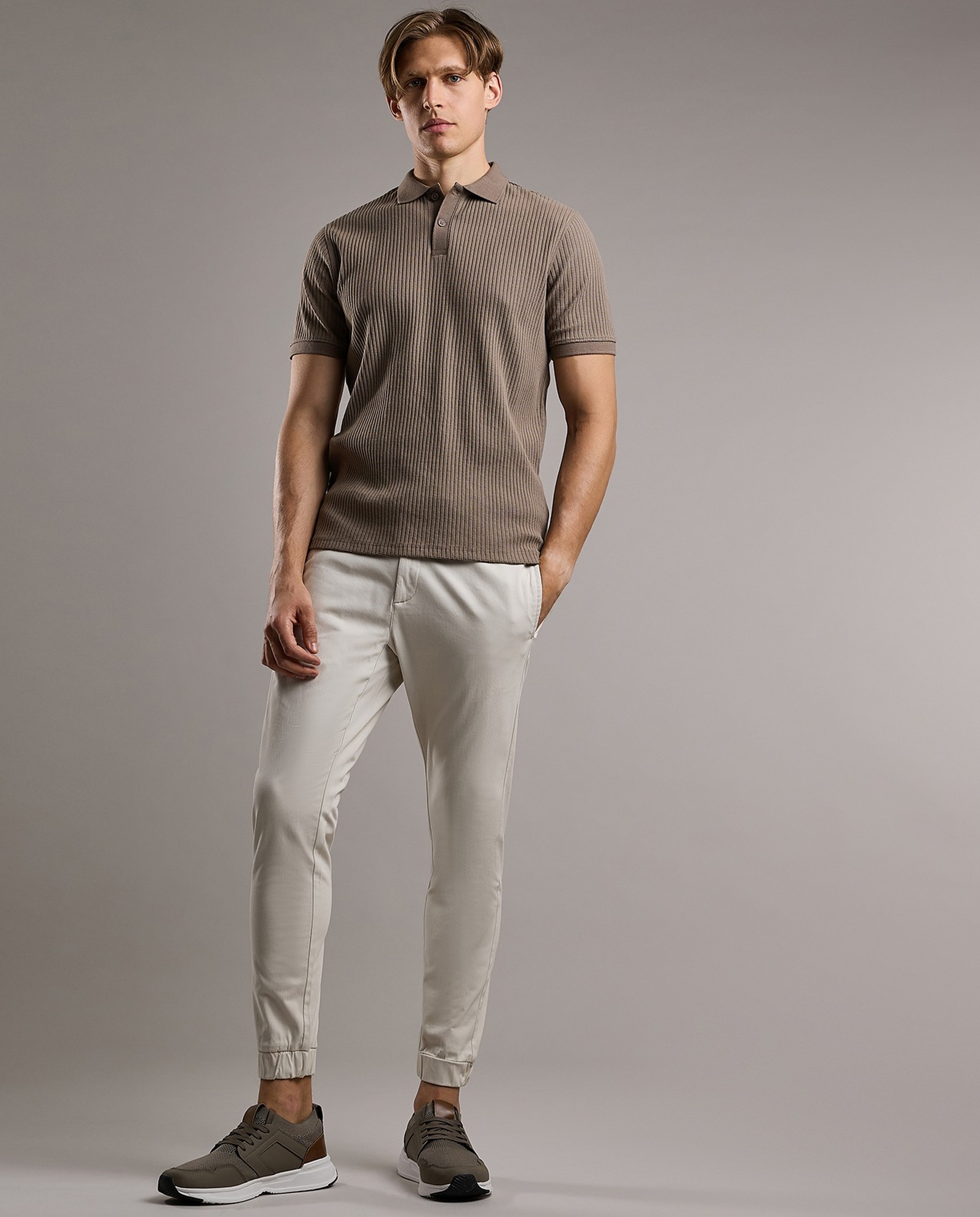 Textured Polo T-Shirt with Short Sleeves