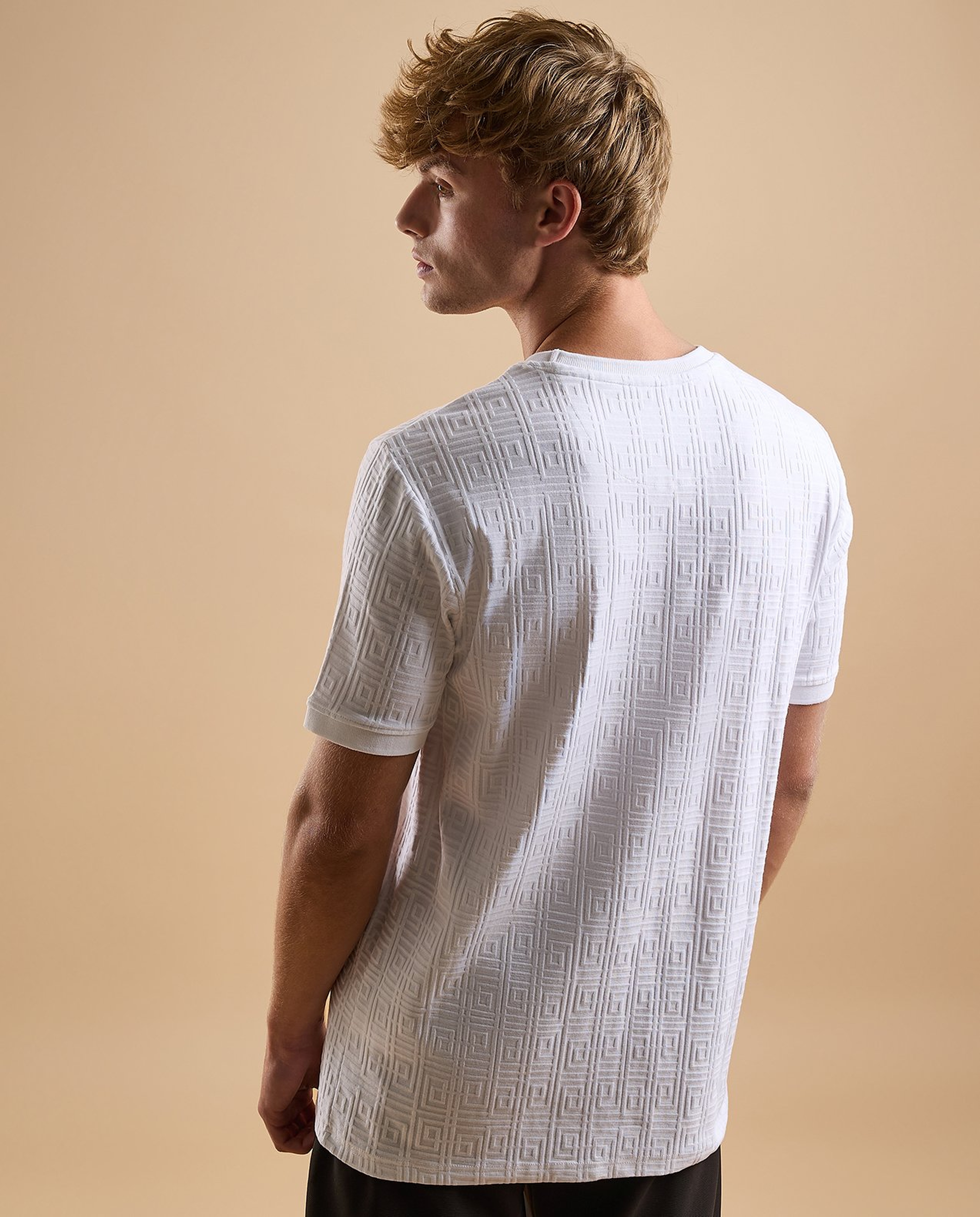 Self Patterned T-Shirt with Crew Neck and Short Sleeves