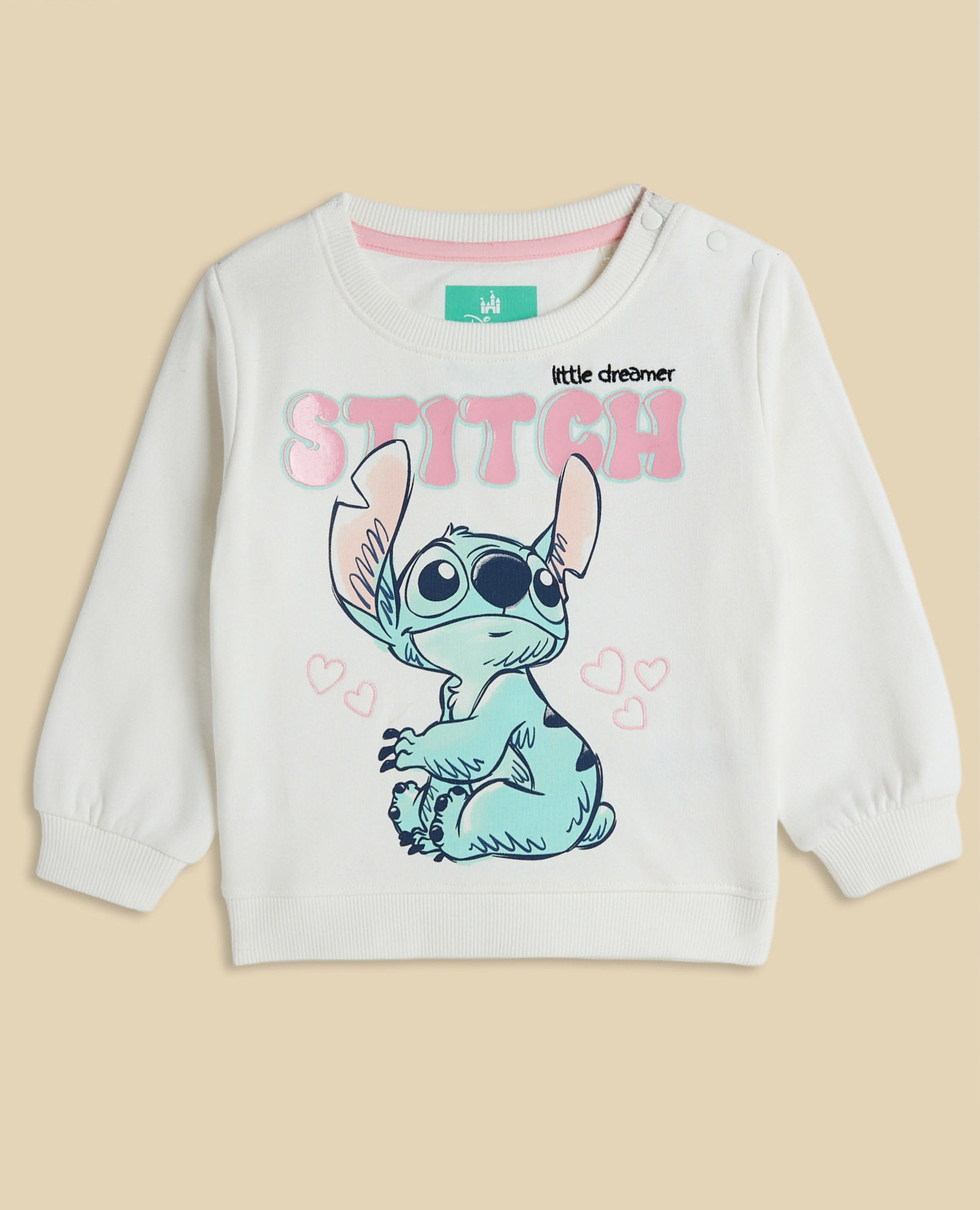 Stitch Print Sweatshirt with Crew Neck and Long Sleeves
