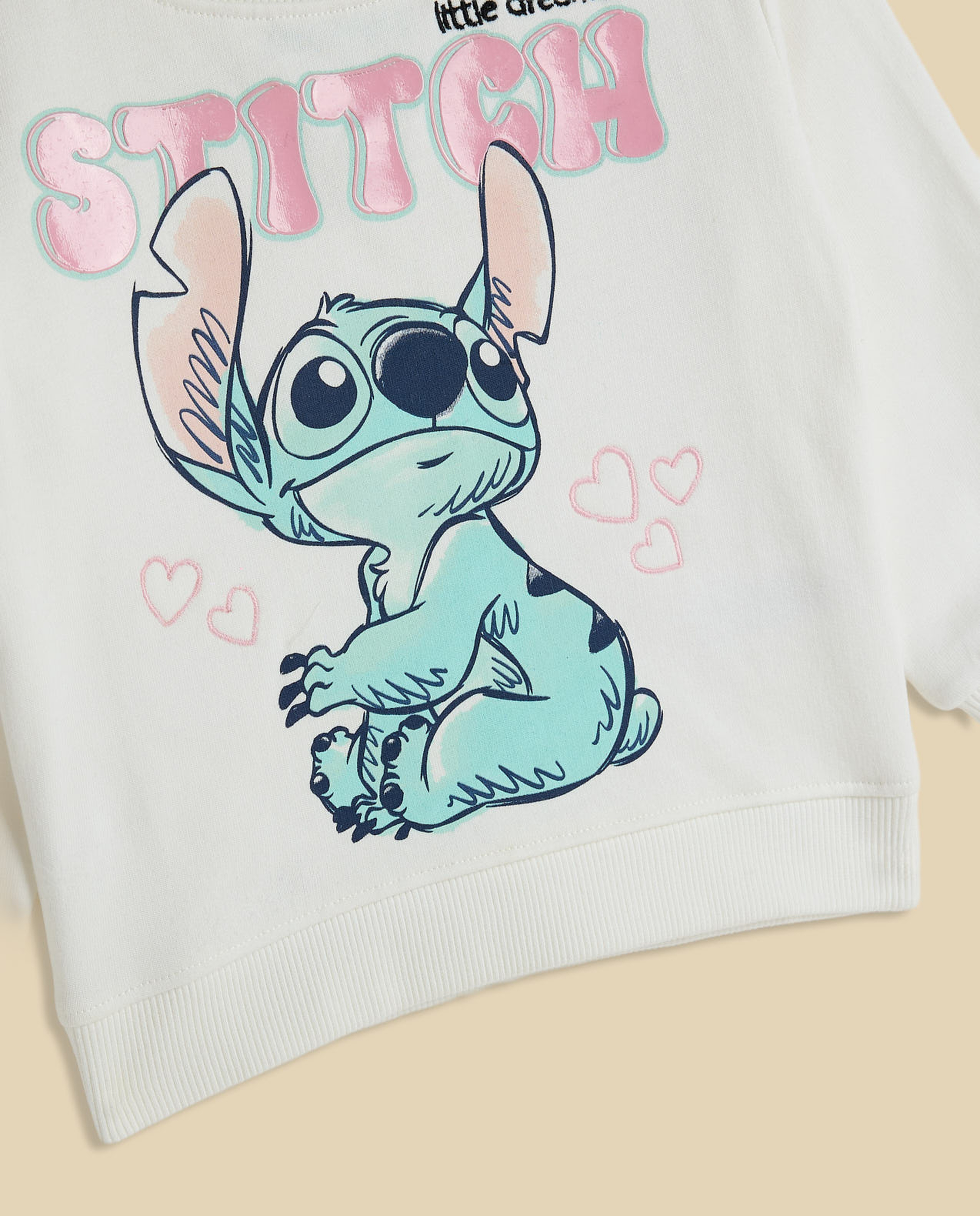 Stitch Print Sweatshirt with Crew Neck and Long Sleeves