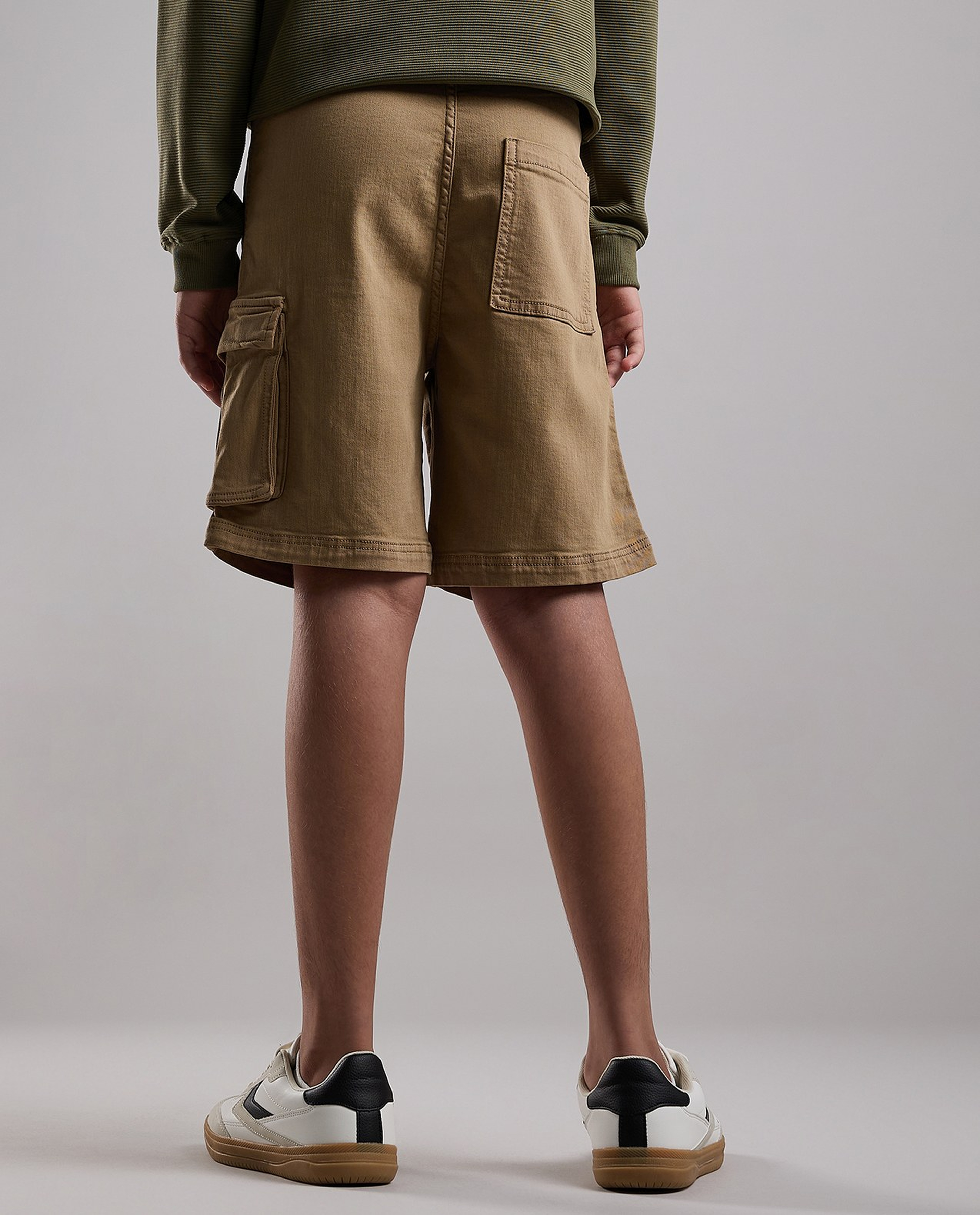 Solid Cargo Shorts with Button Closure