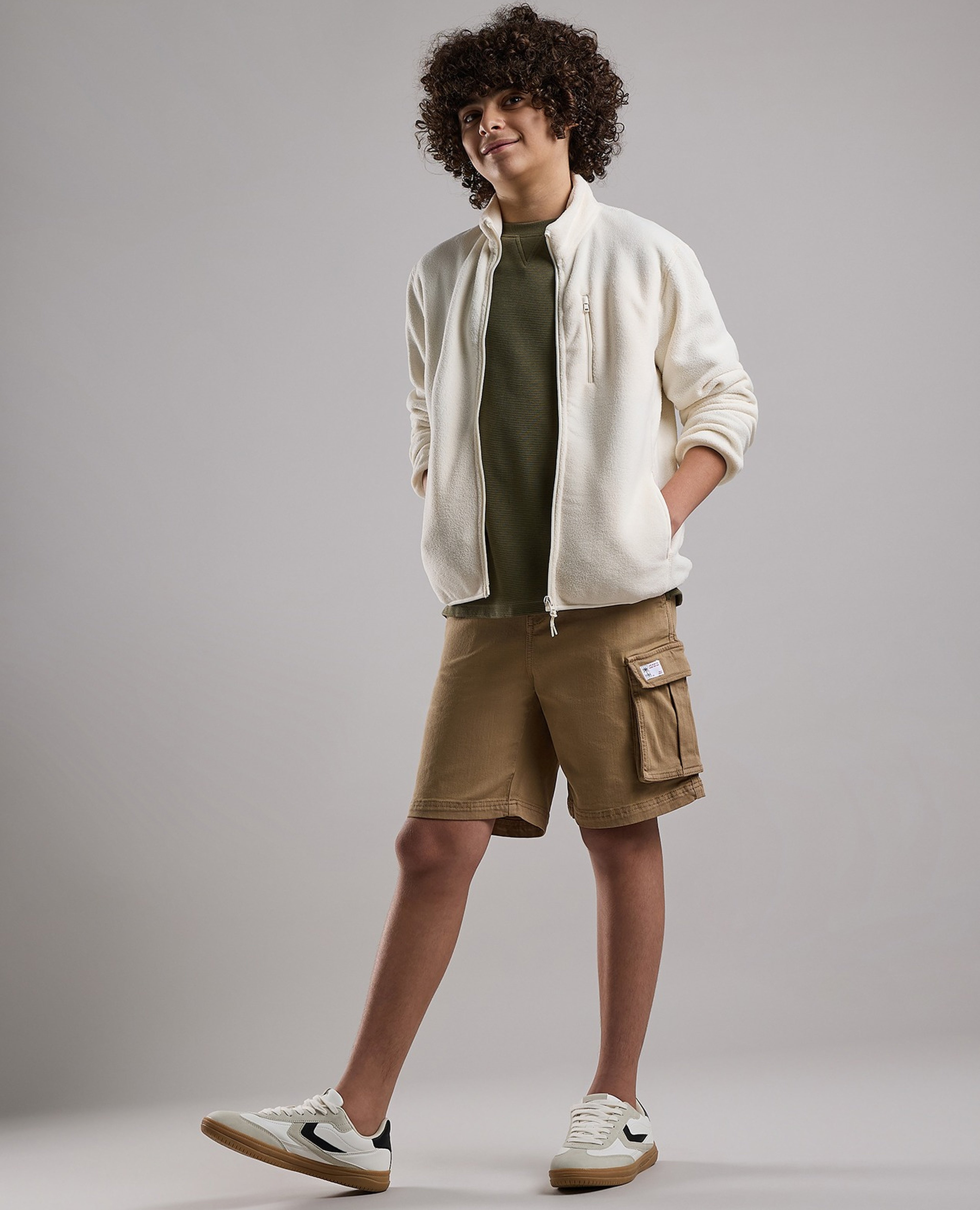 Solid Cargo Shorts with Button Closure