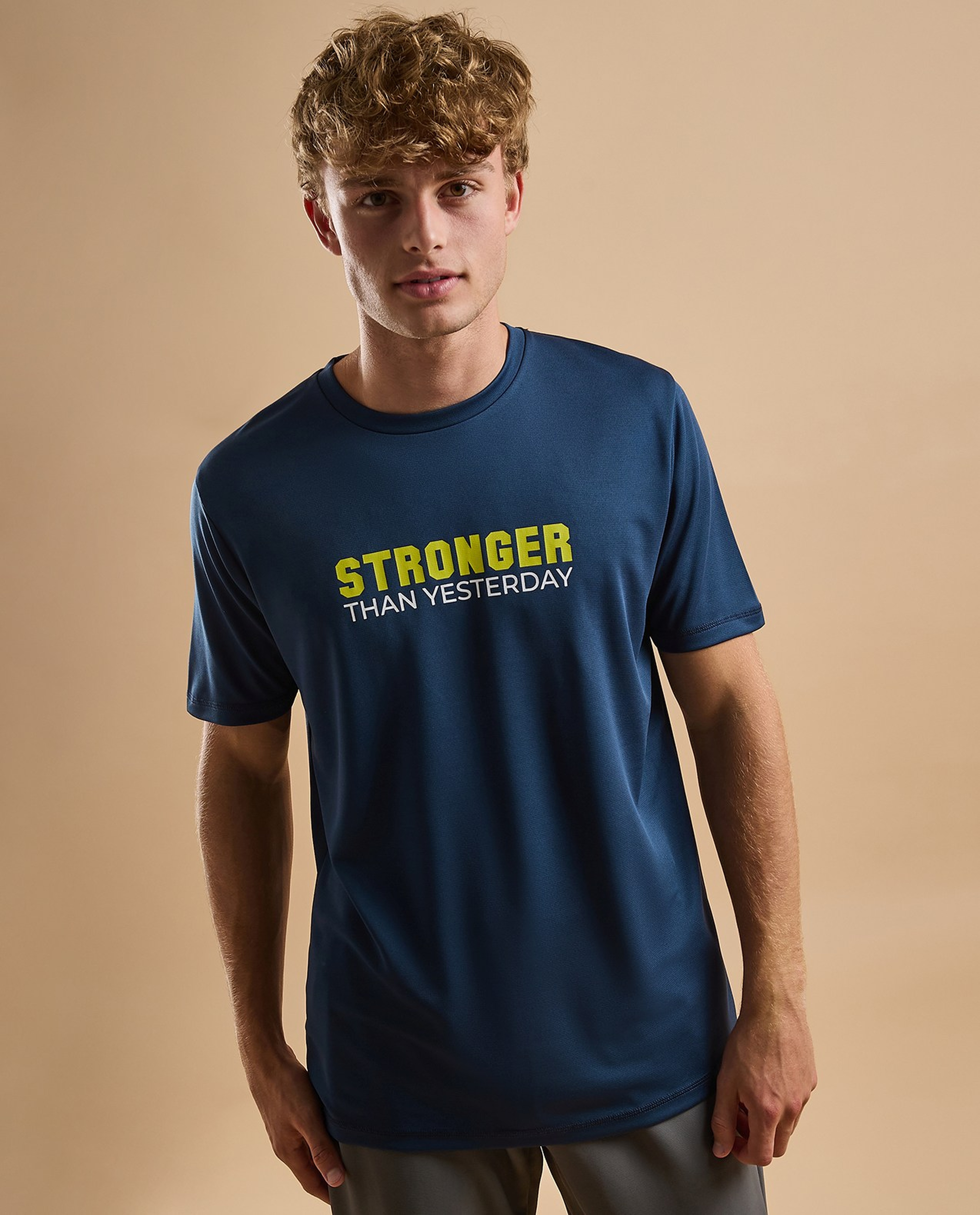 Typography Active T-Shirt with Crew Neck and Short Sleeves