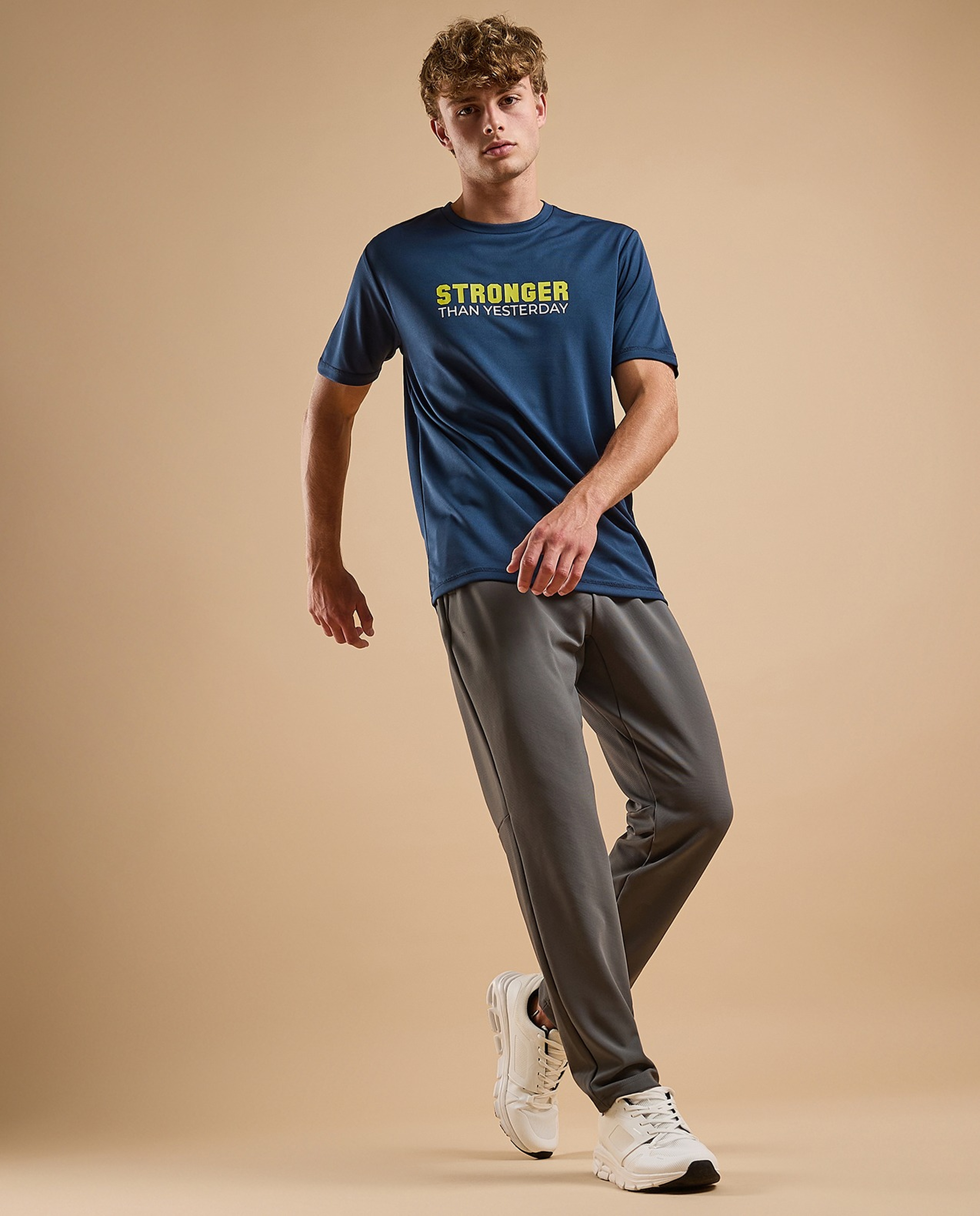 Typography Active T-Shirt with Crew Neck and Short Sleeves