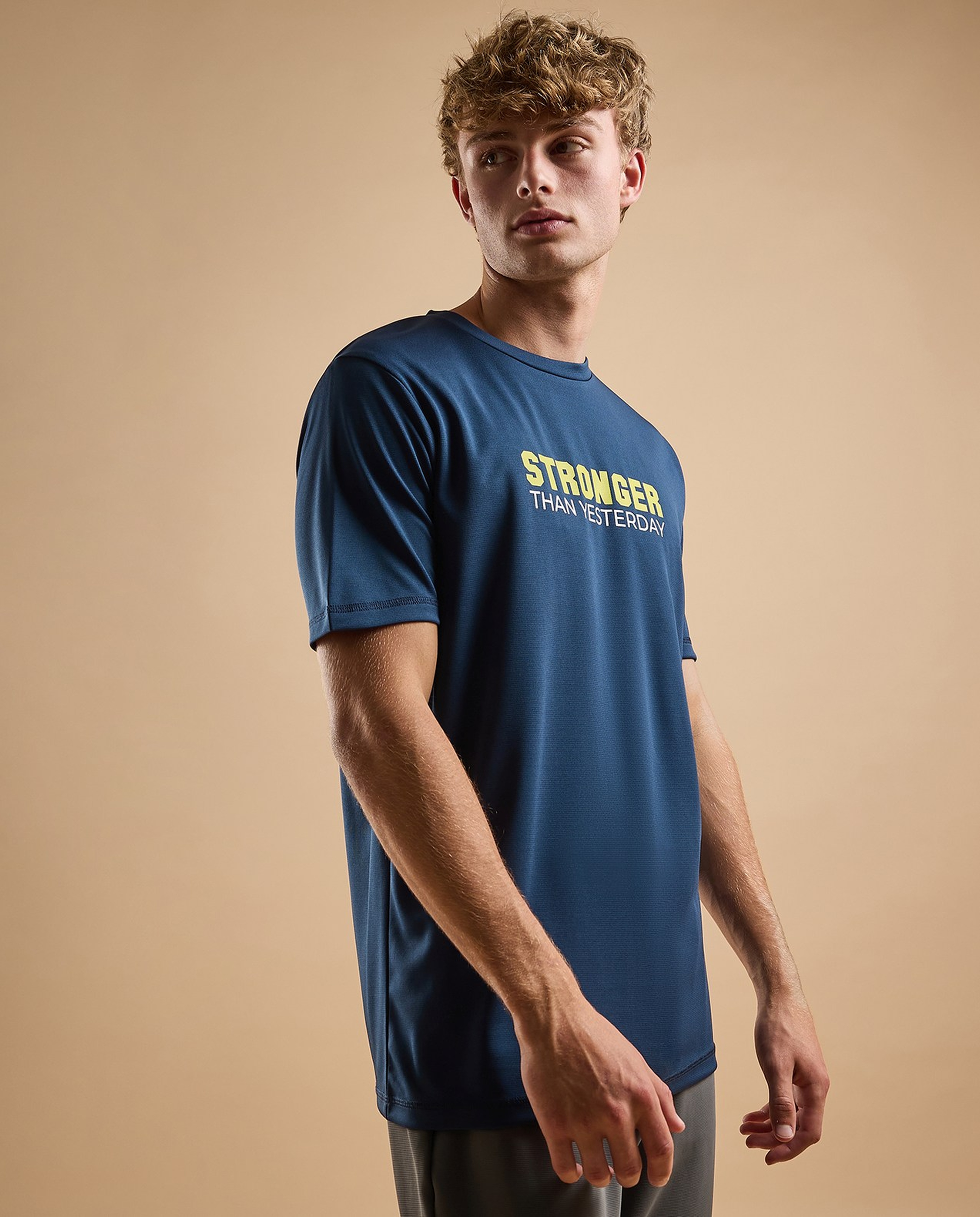 Typography Active T-Shirt with Crew Neck and Short Sleeves