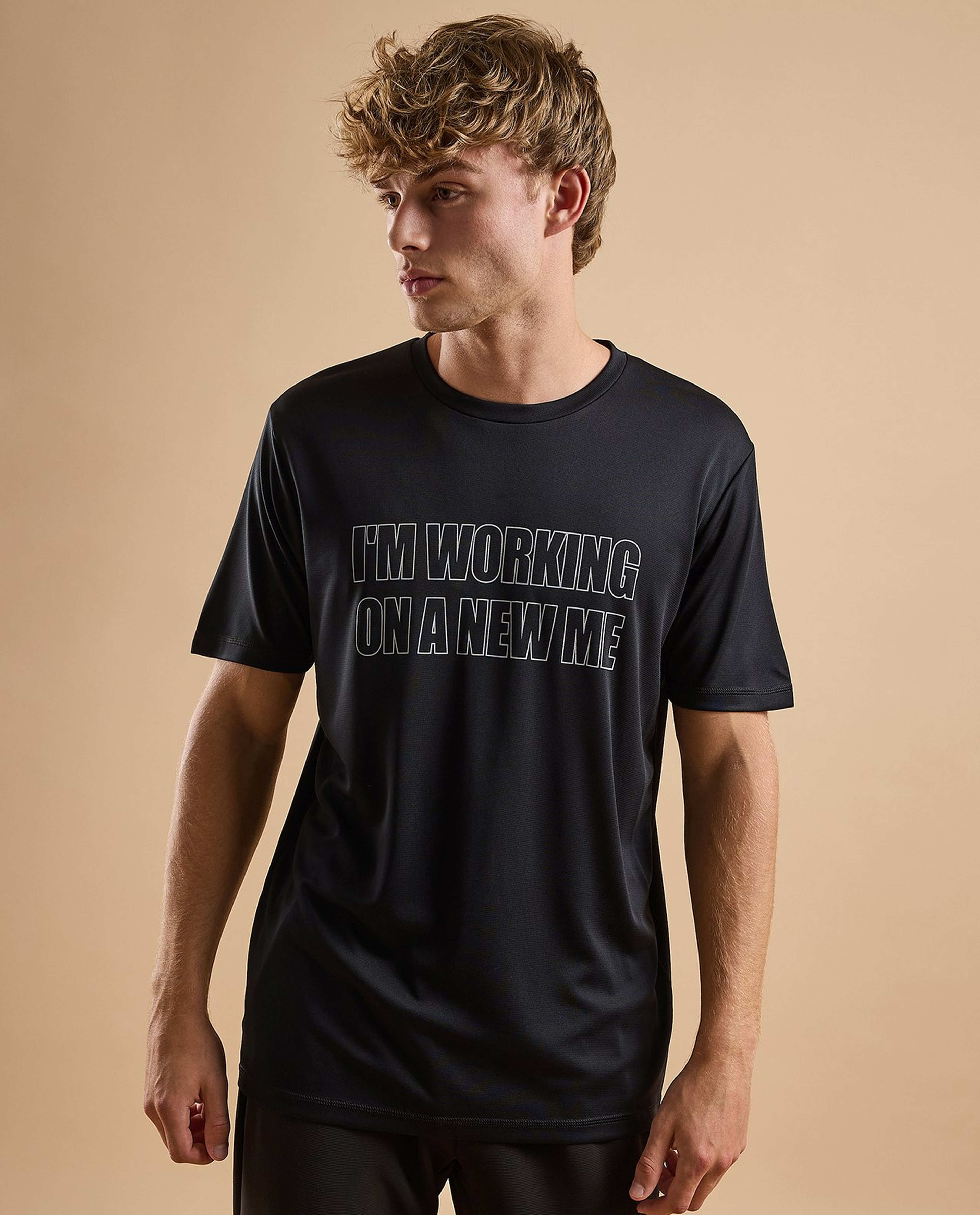 Typography Active T-Shirt with Crew Neck and Short Sleeves