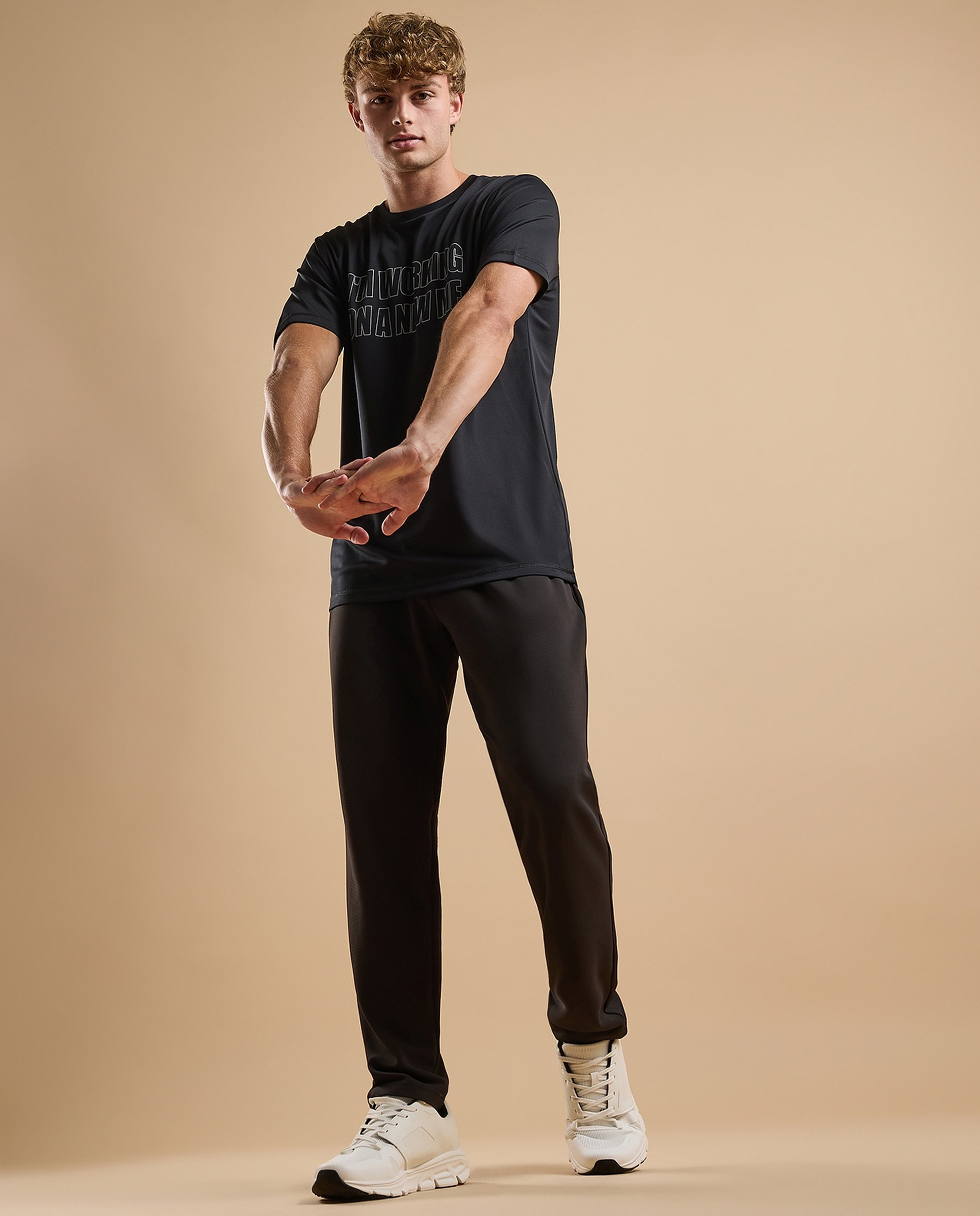 Typography Active T-Shirt with Crew Neck and Short Sleeves