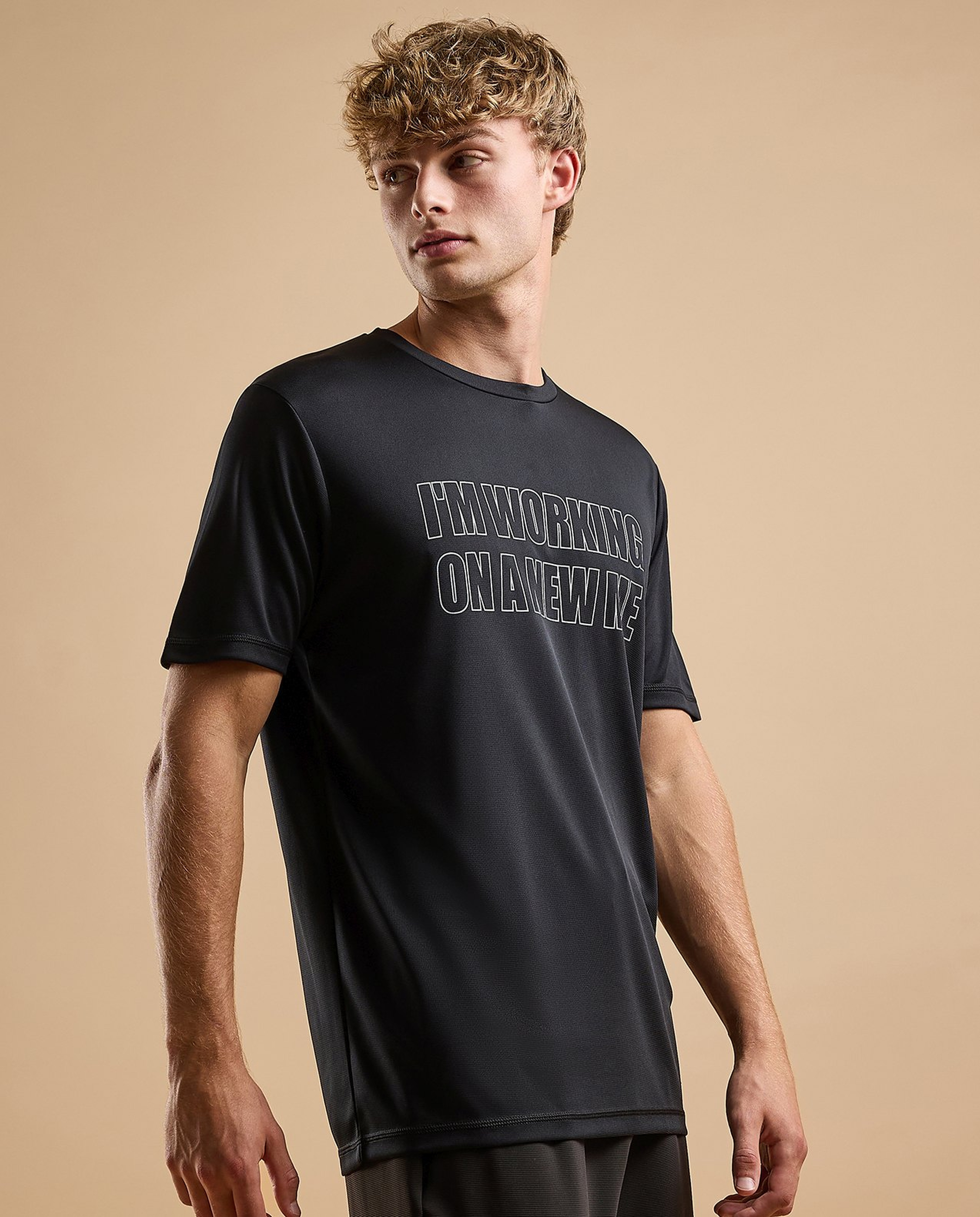 Typography Active T-Shirt with Crew Neck and Short Sleeves
