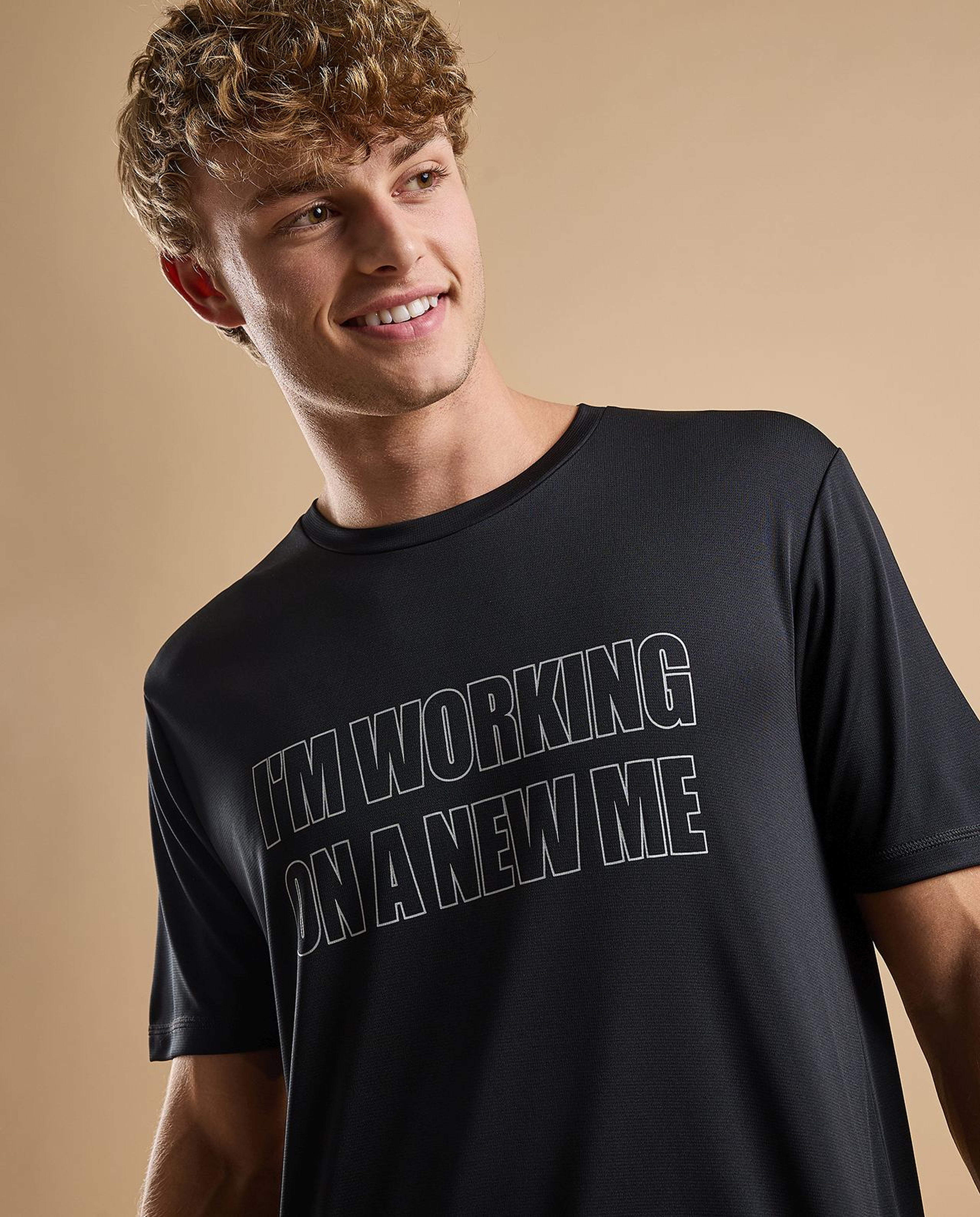 Typography Active T-Shirt with Crew Neck and Short Sleeves