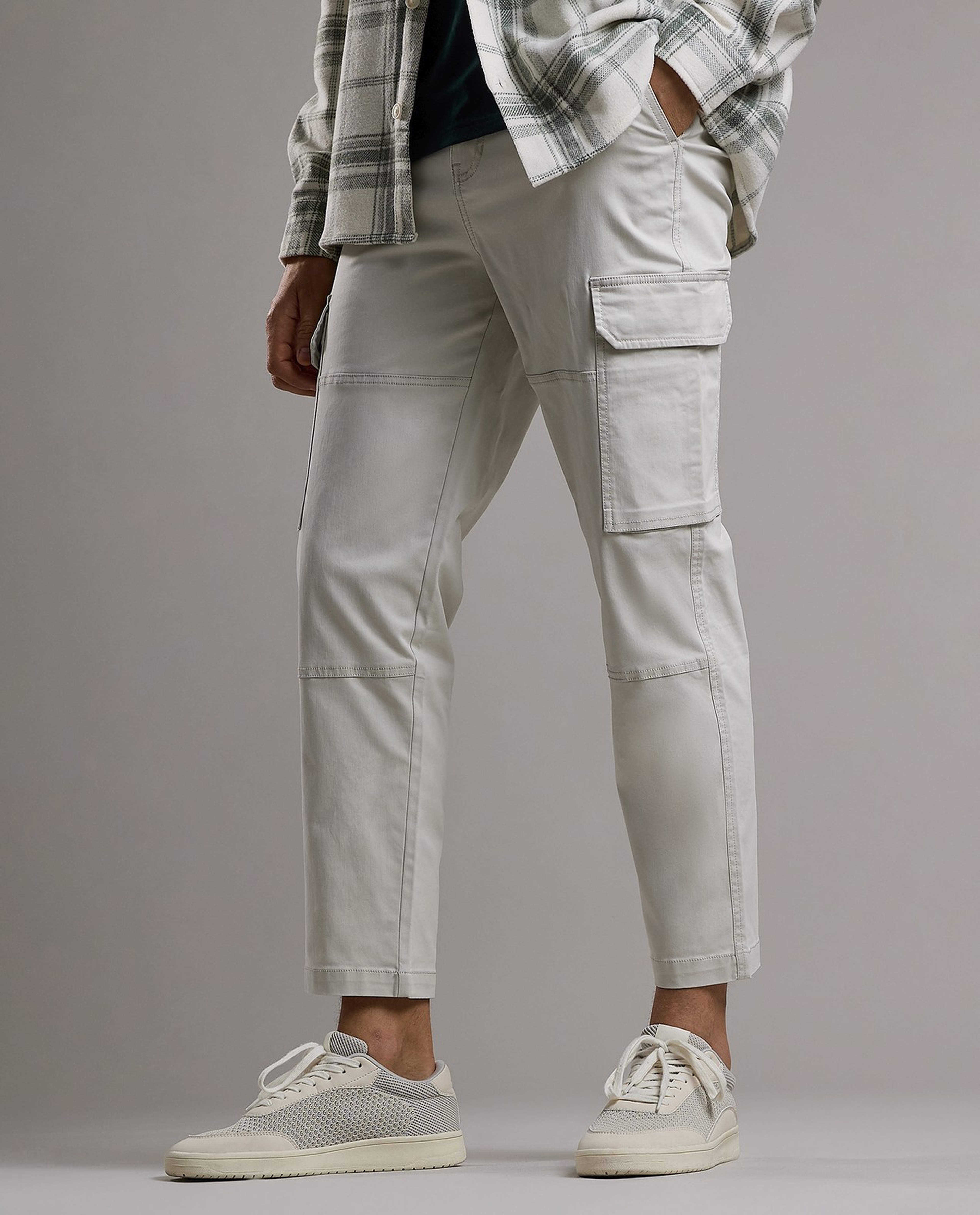 Solid Cargo Pants with Button Closure