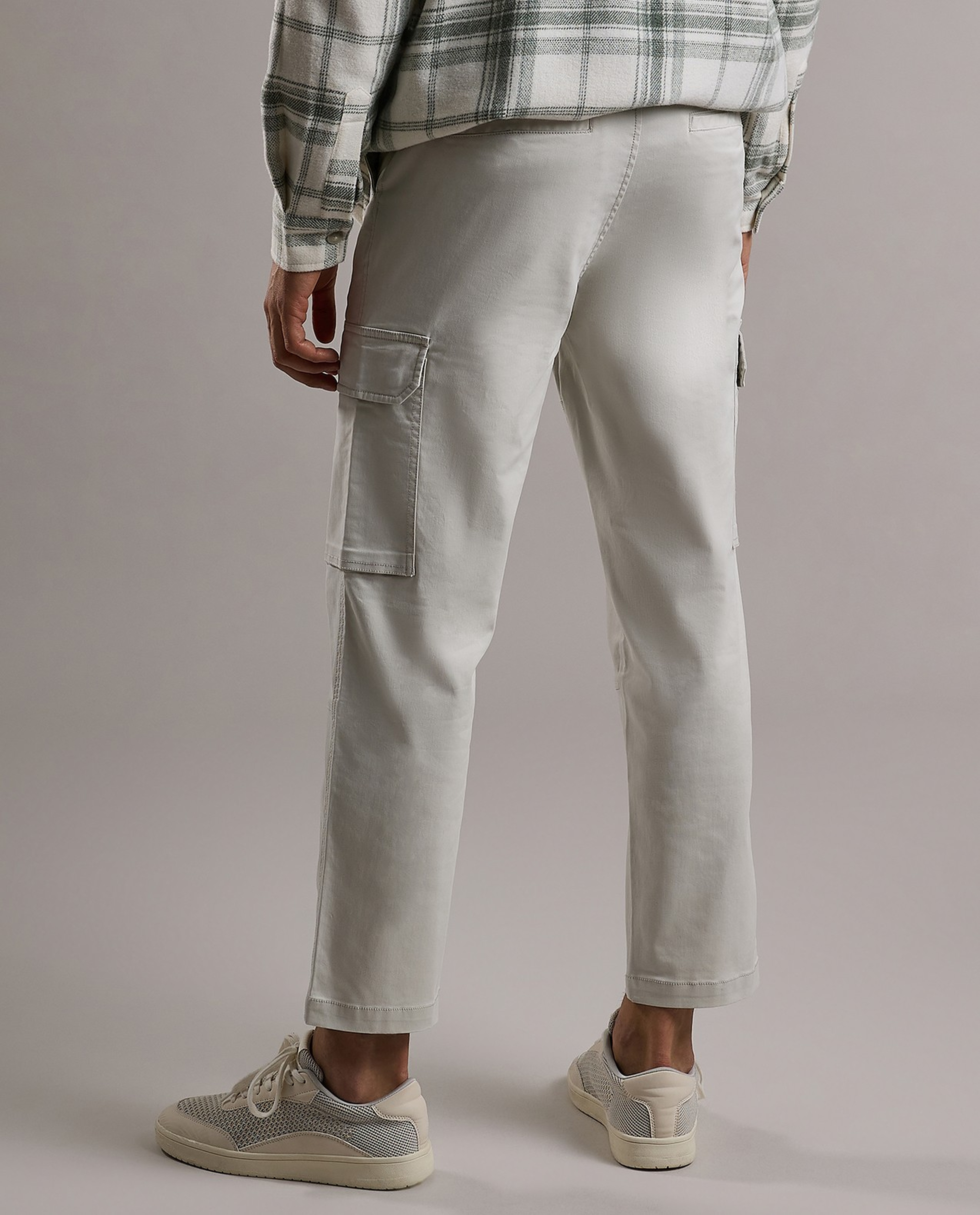 Solid Cargo Pants with Button Closure