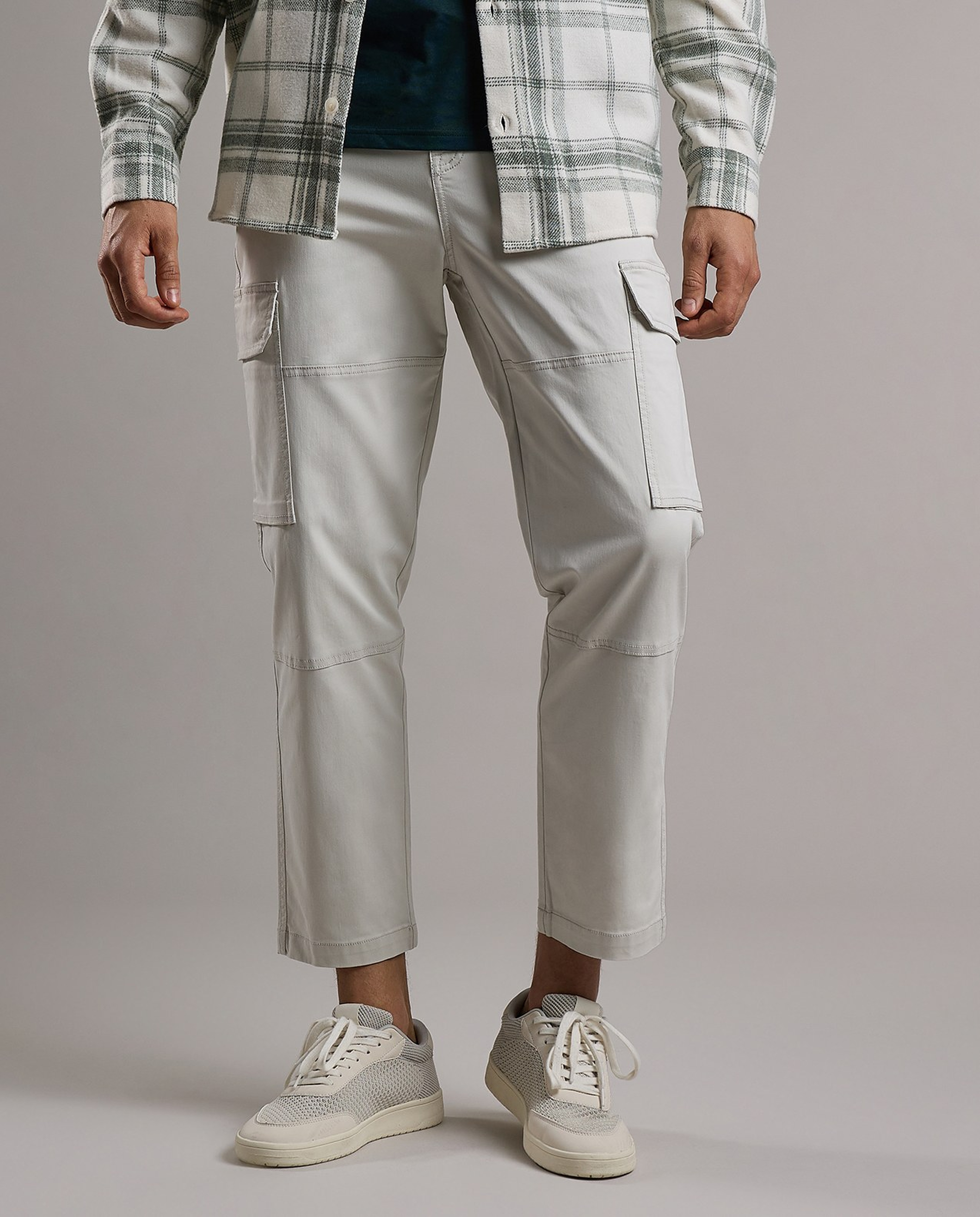 Solid Cargo Pants with Button Closure