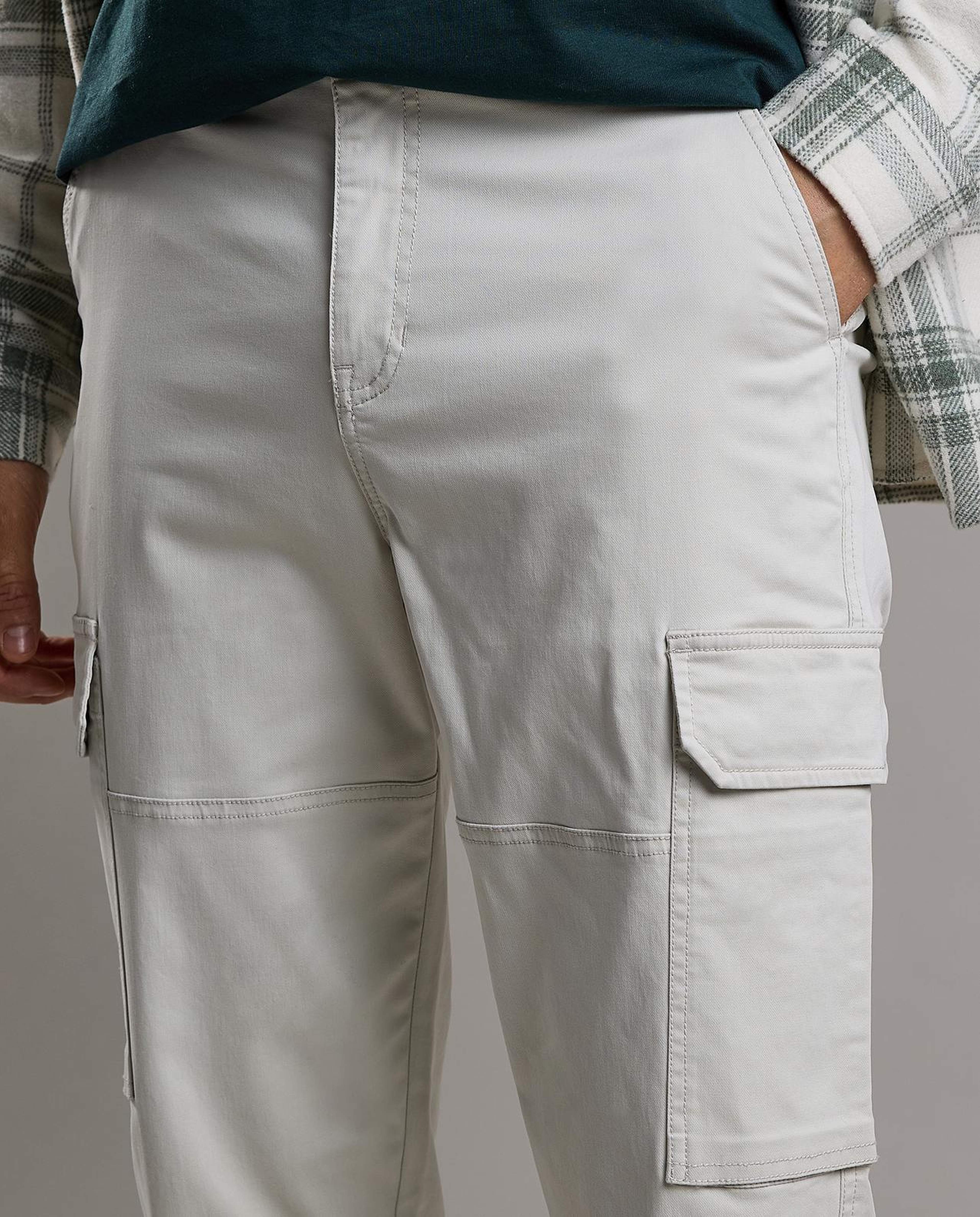 Solid Cargo Pants with Button Closure