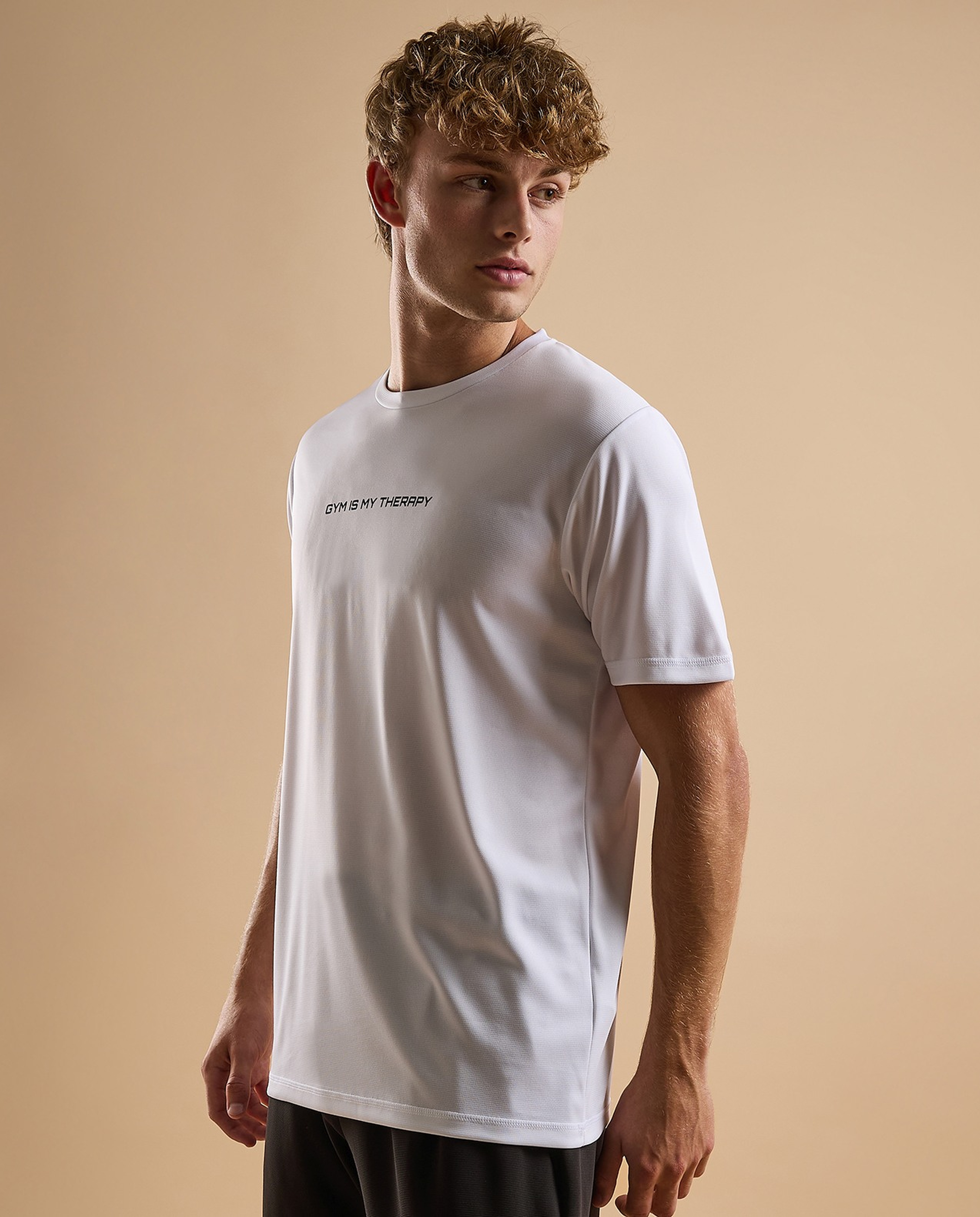 Typography Active T-Shirt with Crew Neck and Short Sleeves