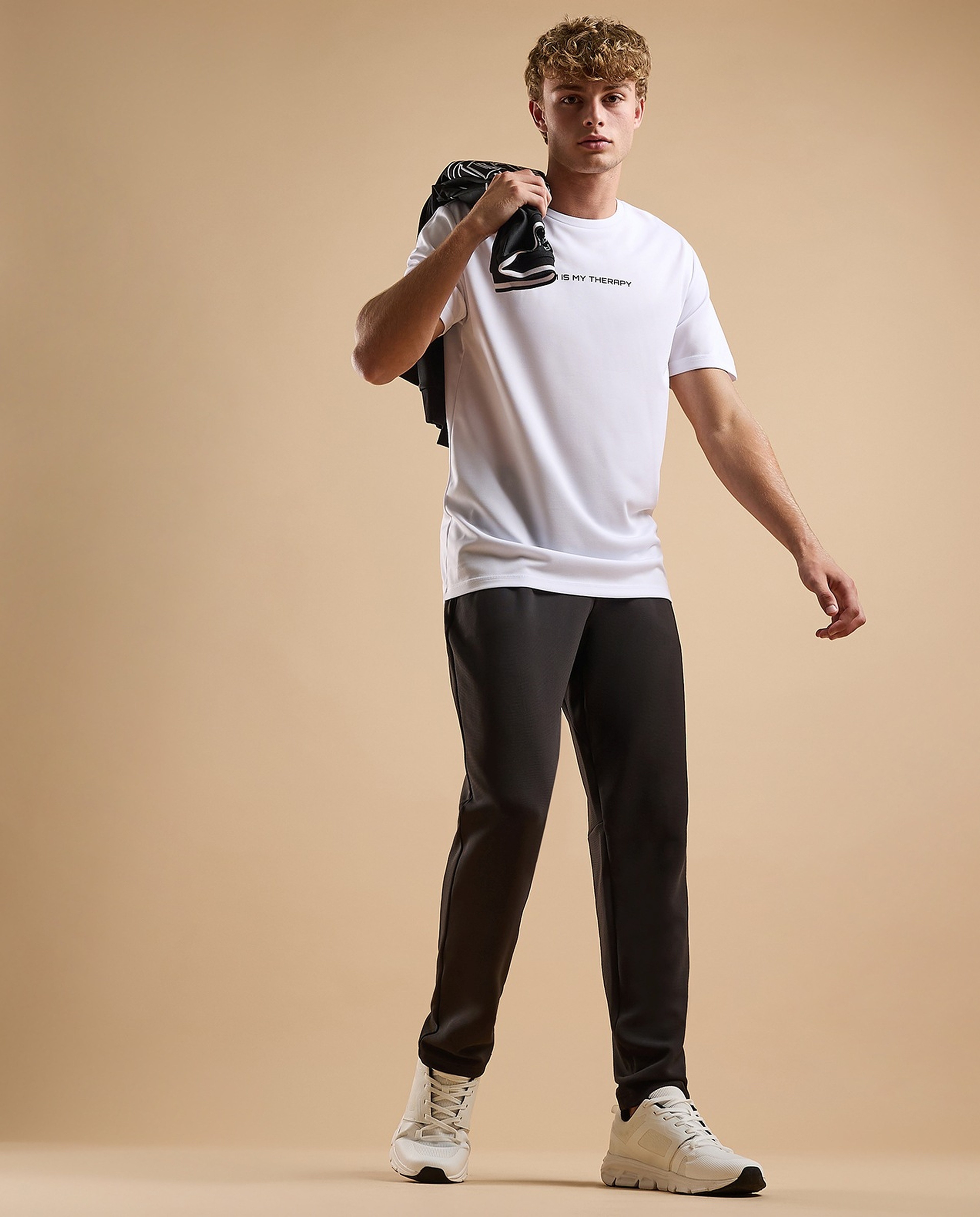 Typography Active T-Shirt with Crew Neck and Short Sleeves