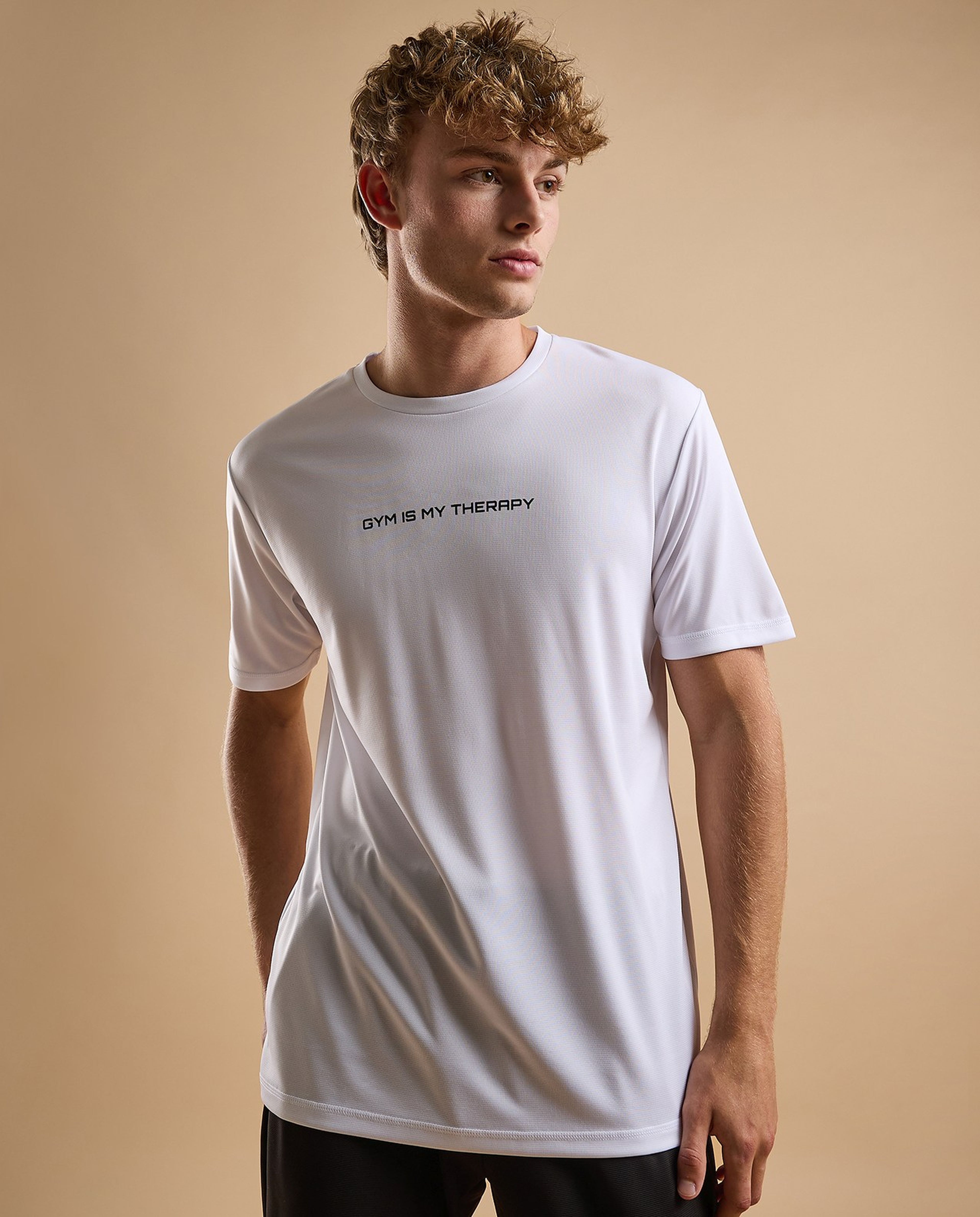 Typography Active T-Shirt with Crew Neck and Short Sleeves
