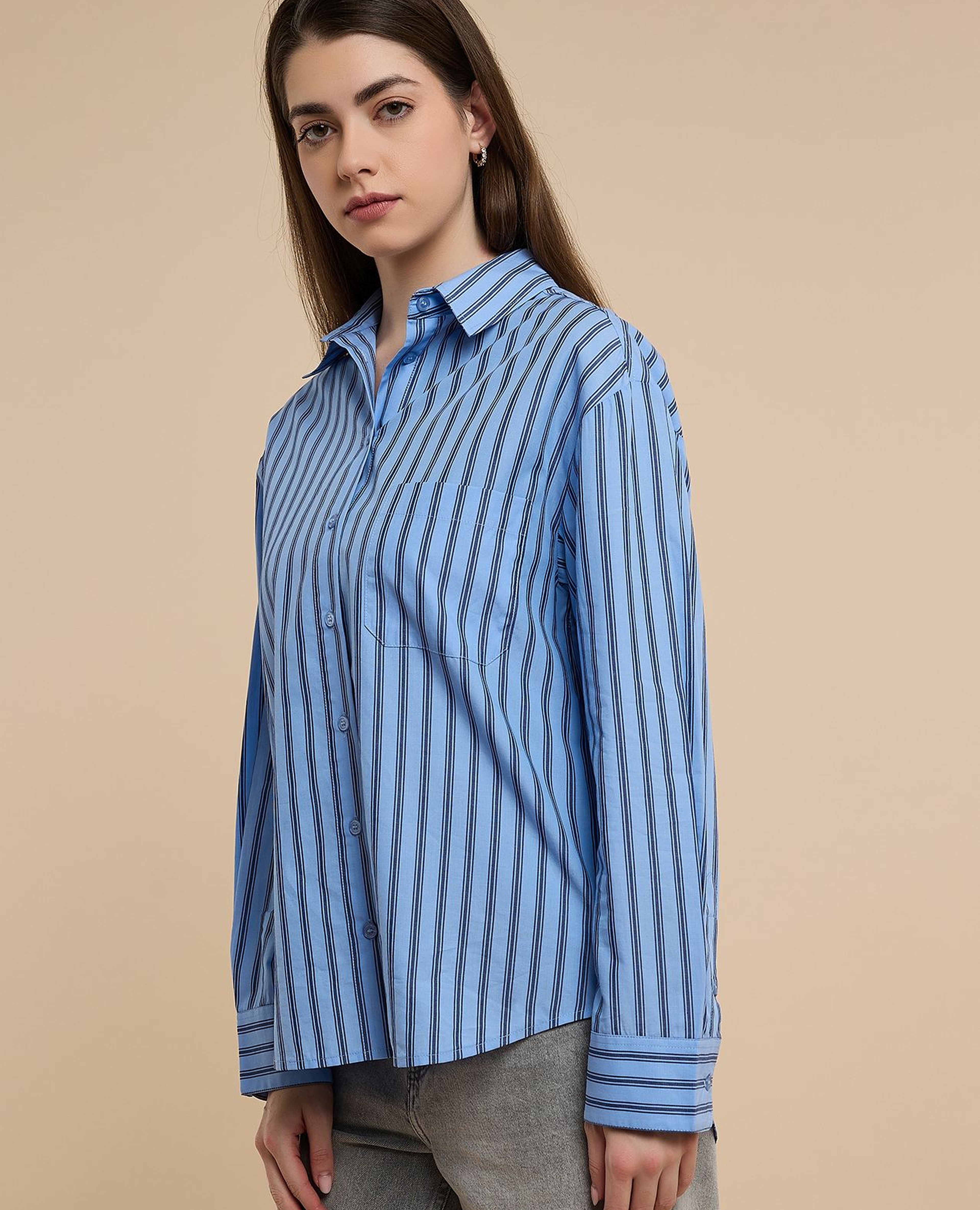 Striped Shirt with Classic Collar and Long Sleeves