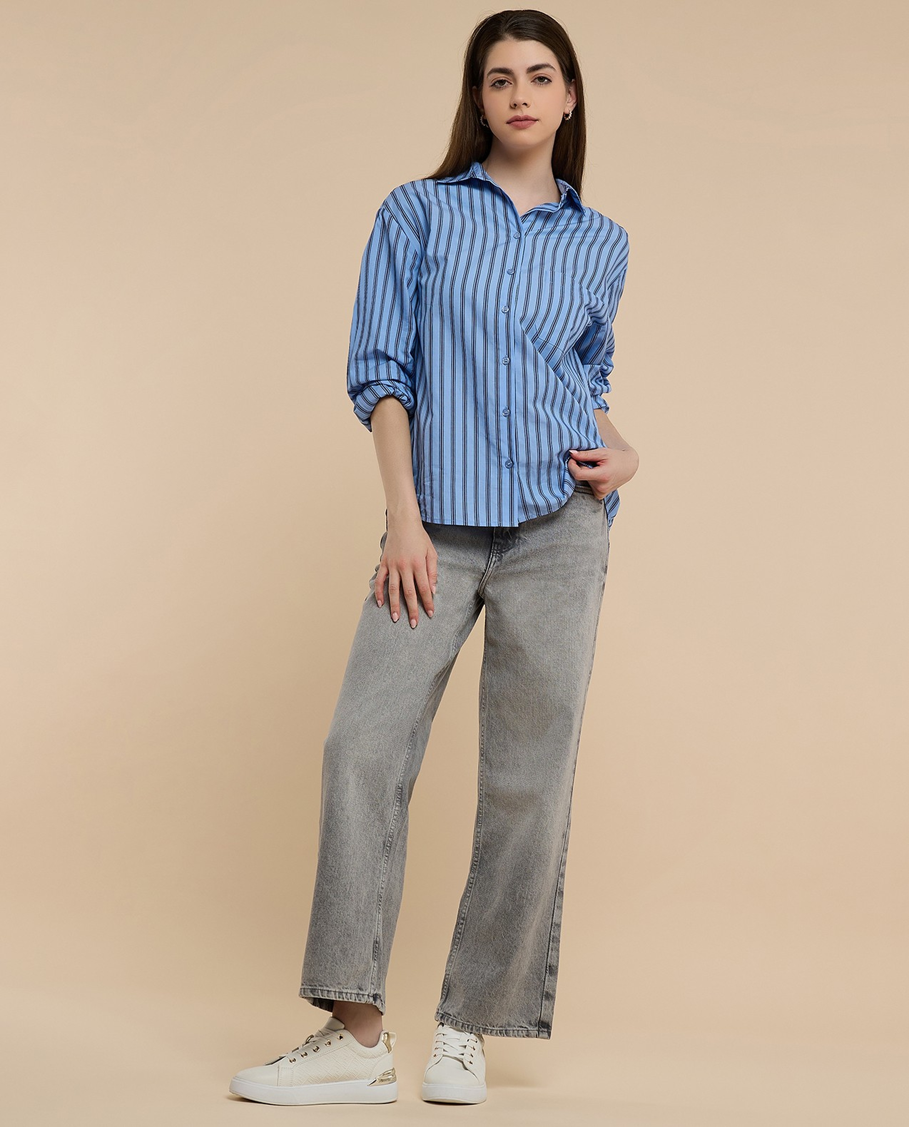 Striped Shirt with Classic Collar and Long Sleeves