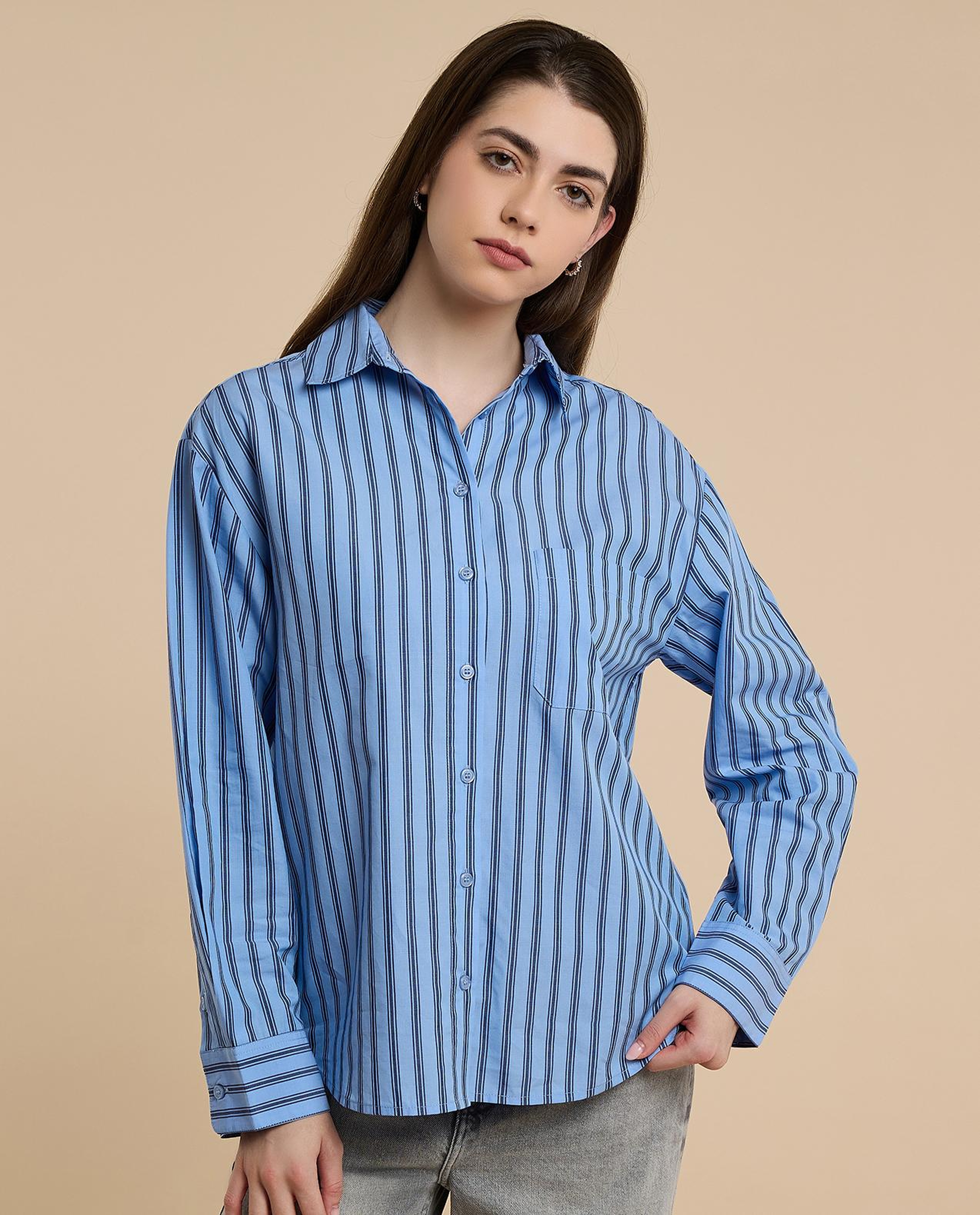 Striped Shirt with Classic Collar and Long Sleeves