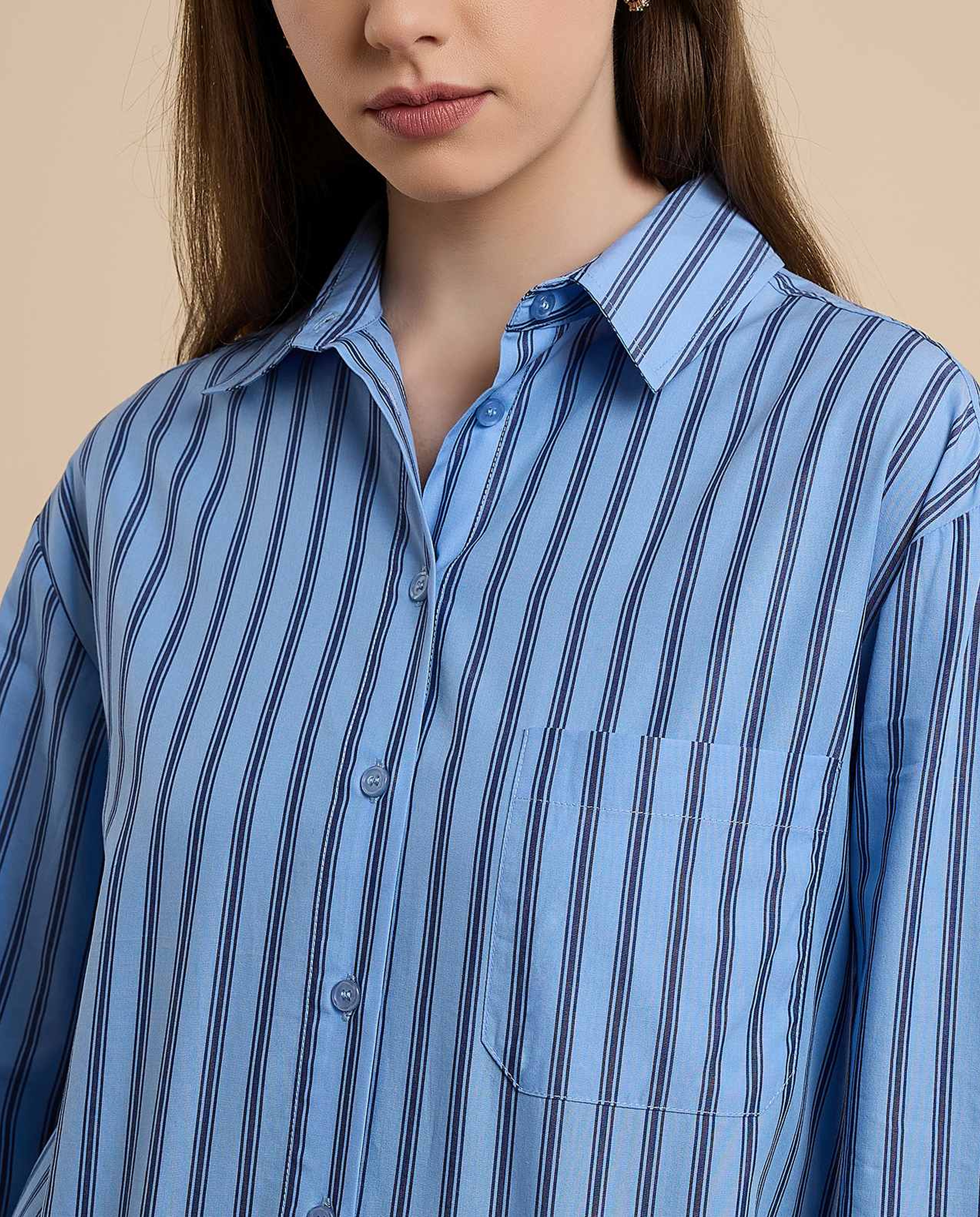 Striped Shirt with Classic Collar and Long Sleeves