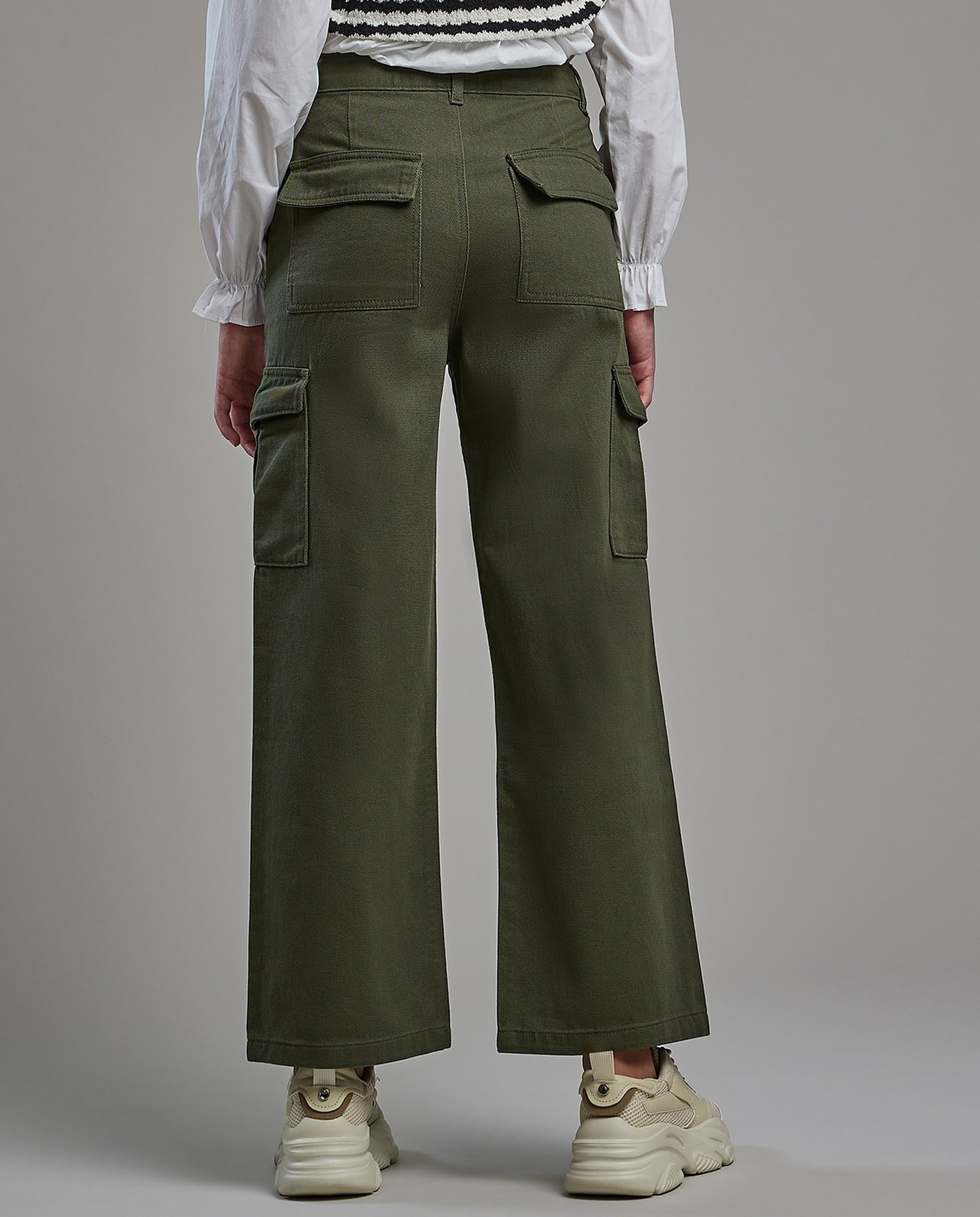 Solid Cargo Pants with Button Closure