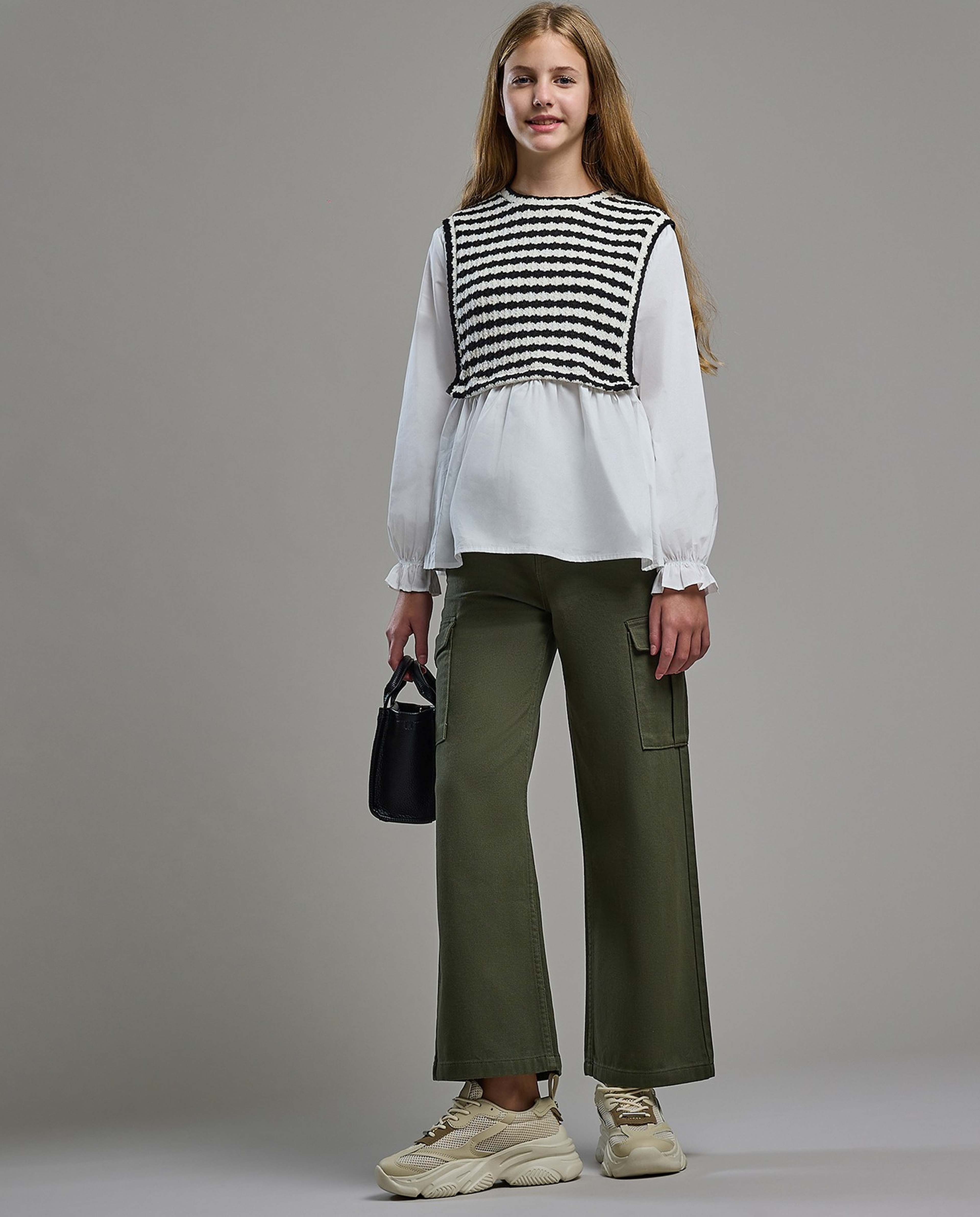 Solid Cargo Pants with Button Closure