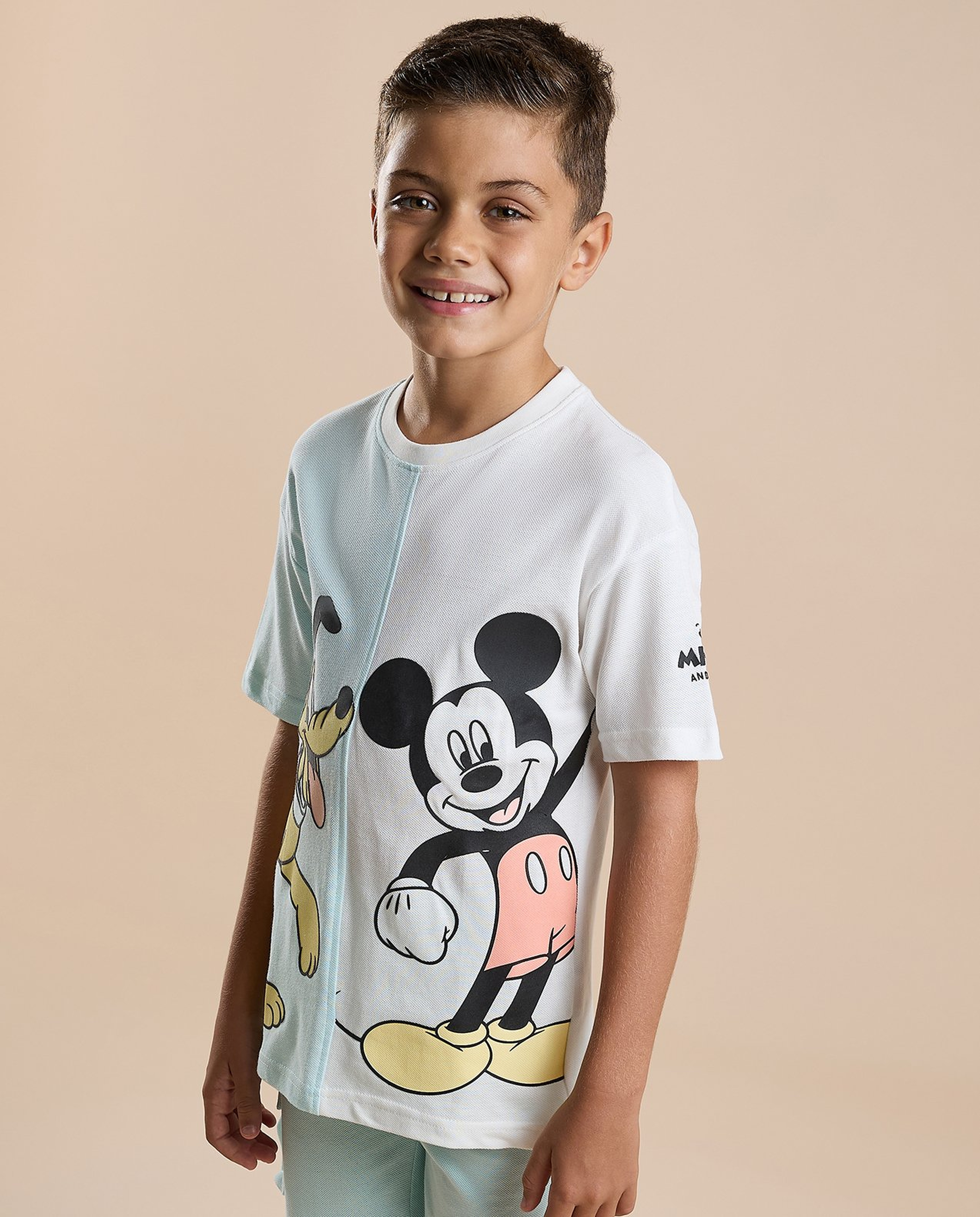 Mickey Mouse Print T-Shirt with Crew Neck and Short Sleeves