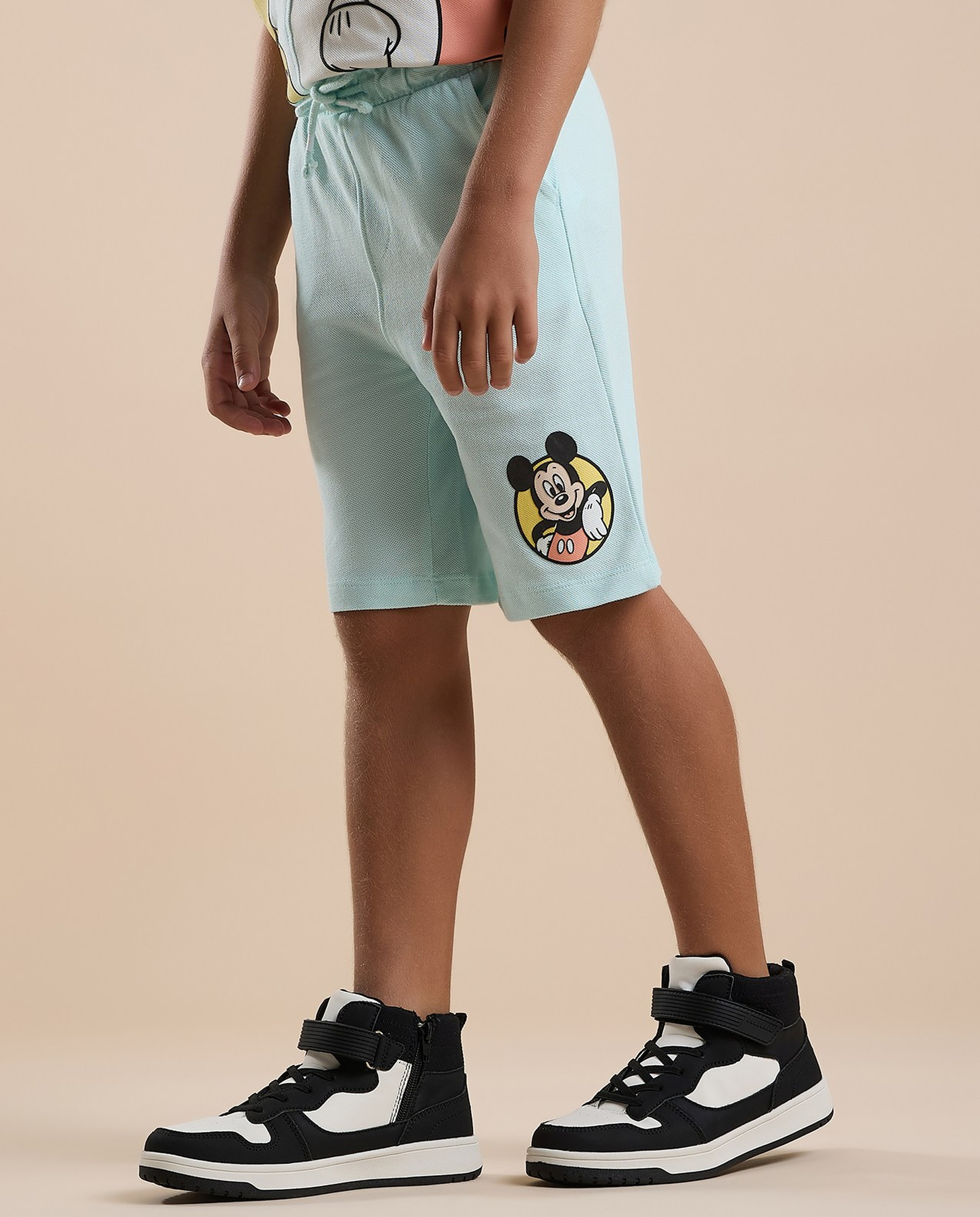 Mickey Mouse Print Sweatshorts with Drawstring Waist