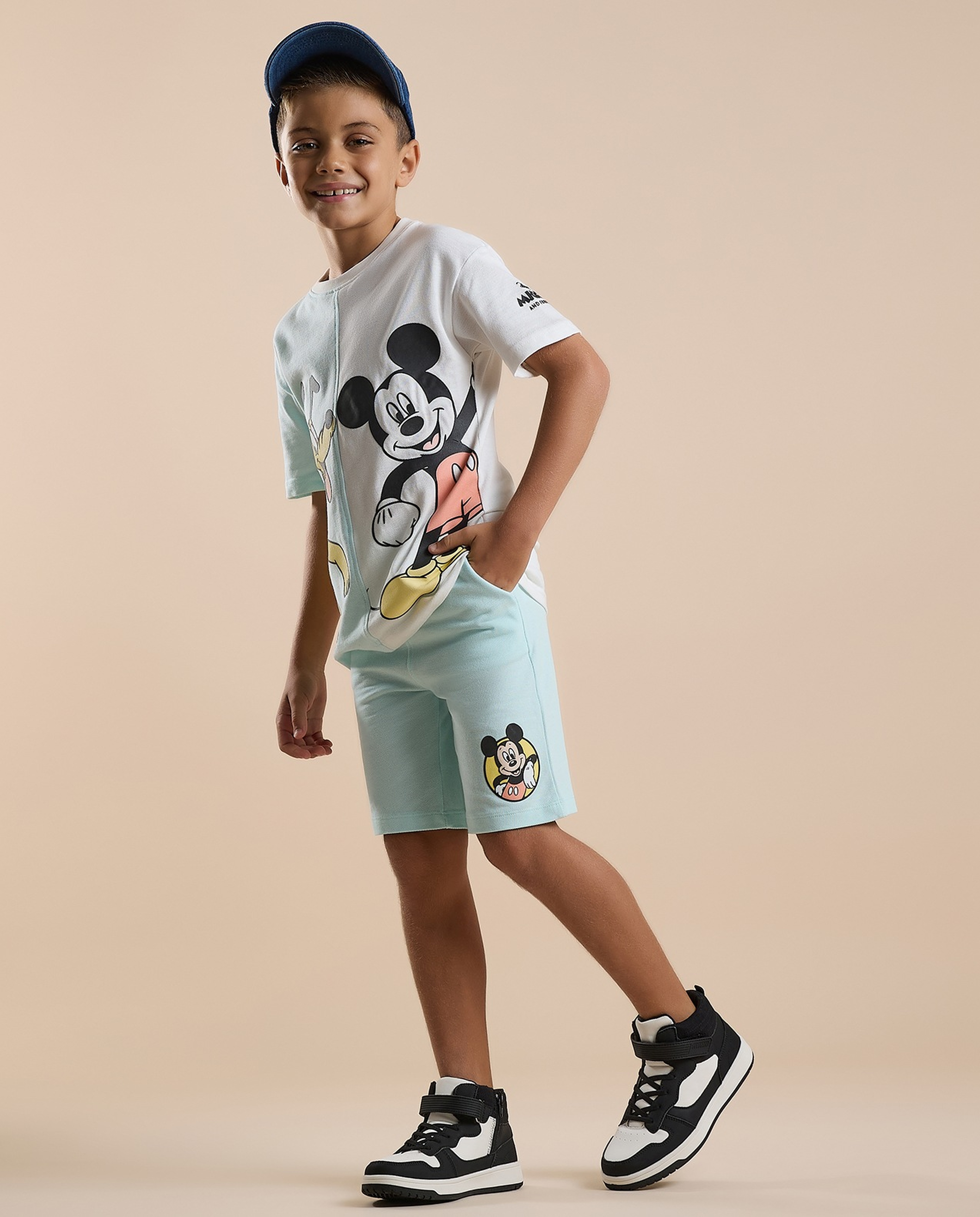 Mickey Mouse Print Sweatshorts with Drawstring Waist